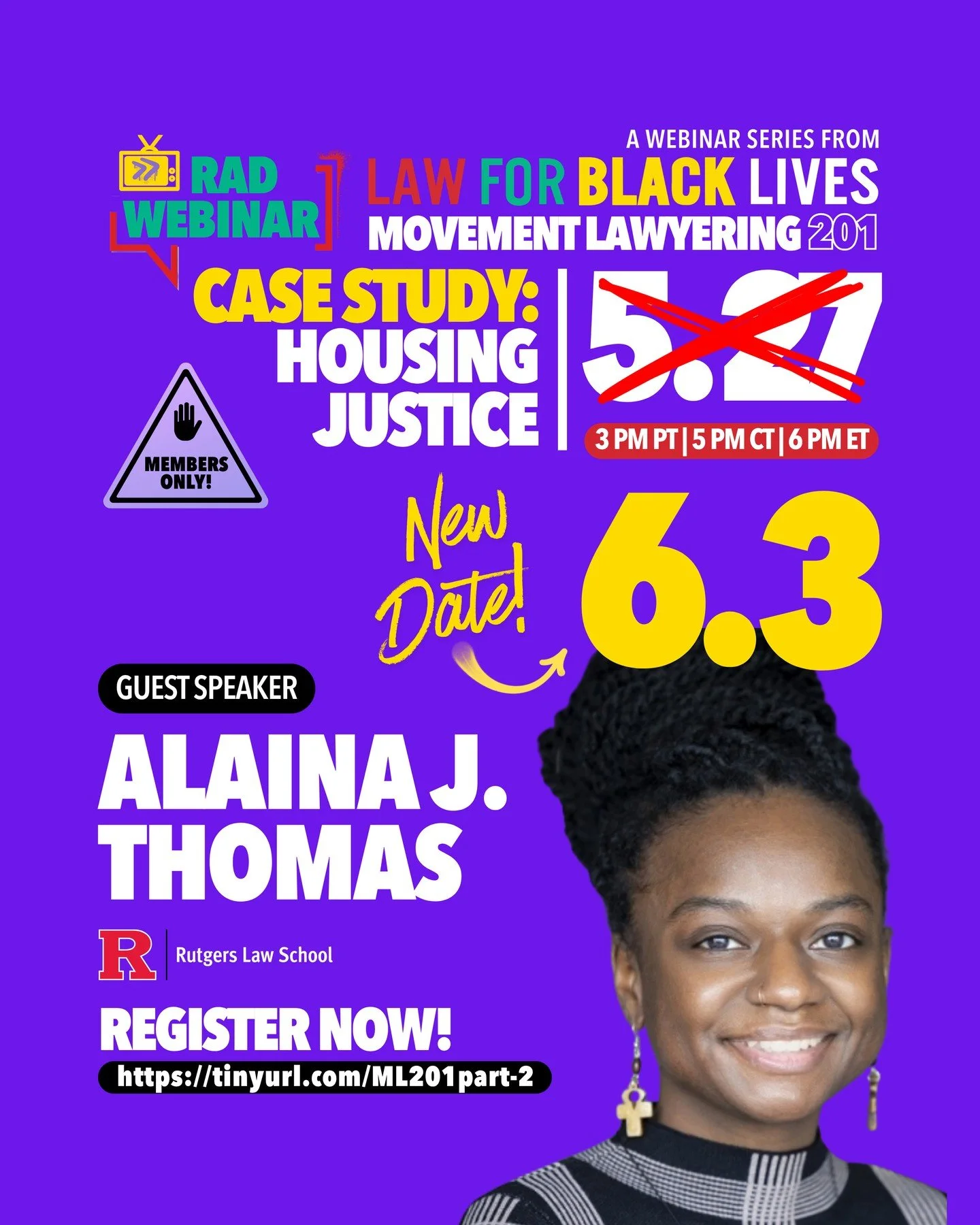 New Date!!!⁠
⁠
Movement Lawyering 201 continues with a strategy workshop grounded in a recent housing justice struggle led by tenants at 75 Prospect Street in East Orange, NJ.⁠
⁠
Facilitated by Alaina J. Thomas of Rutgers Law School&rsquo;s Housing J