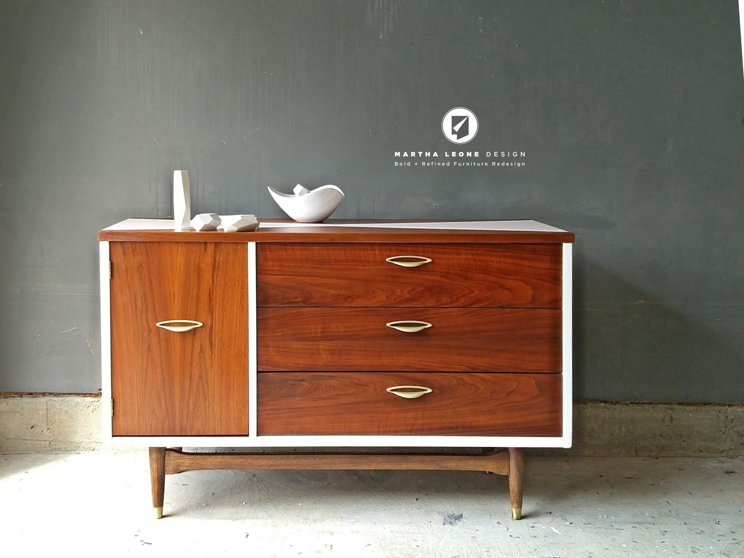White Dove Odessa Pink Original hardware Medium Walnut Danish Oil topped with Watch Wipe on satin poly