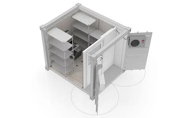 Clinic In A Can 10 ft pharmacy storage container which is either solar or non-solar powered