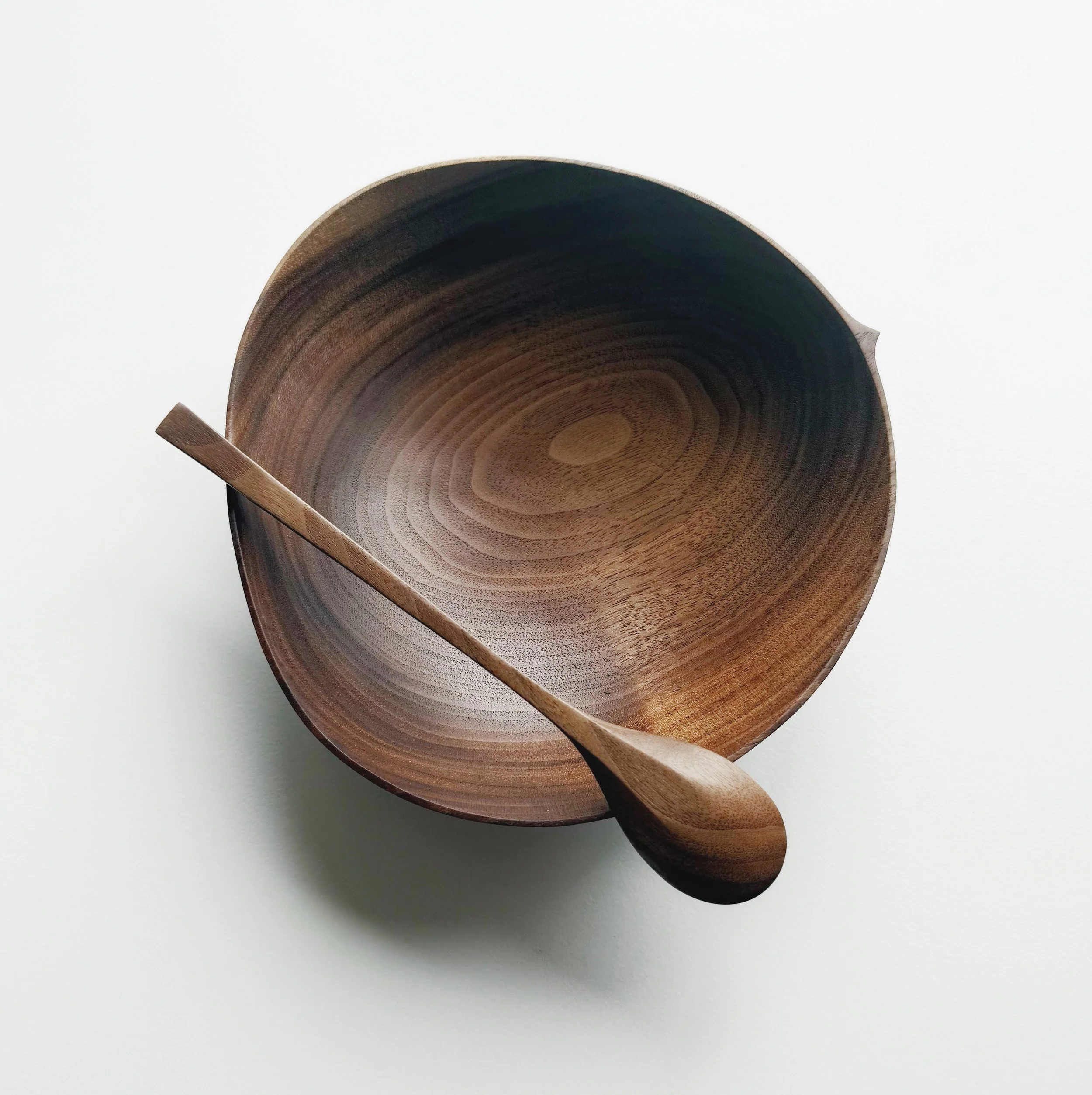 Large oval bowl and spoon in tanned walnut