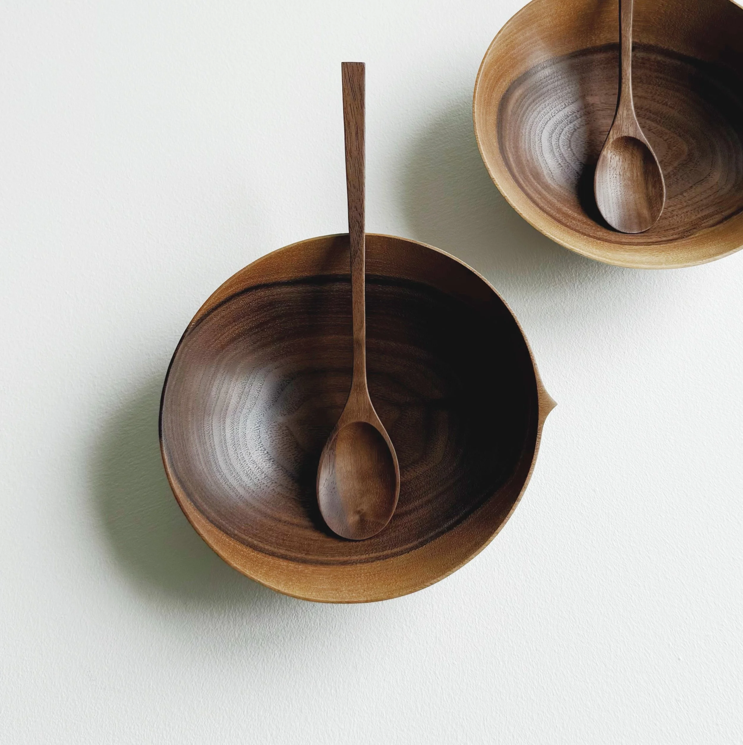 Two tone walnut eating bowl and spoon