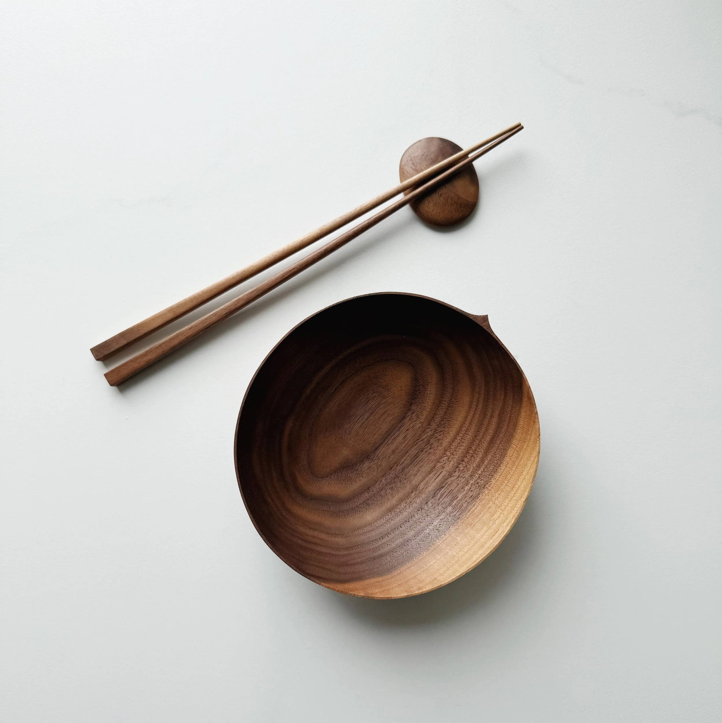 Medium bowl and chopsticks set in two toned walnut