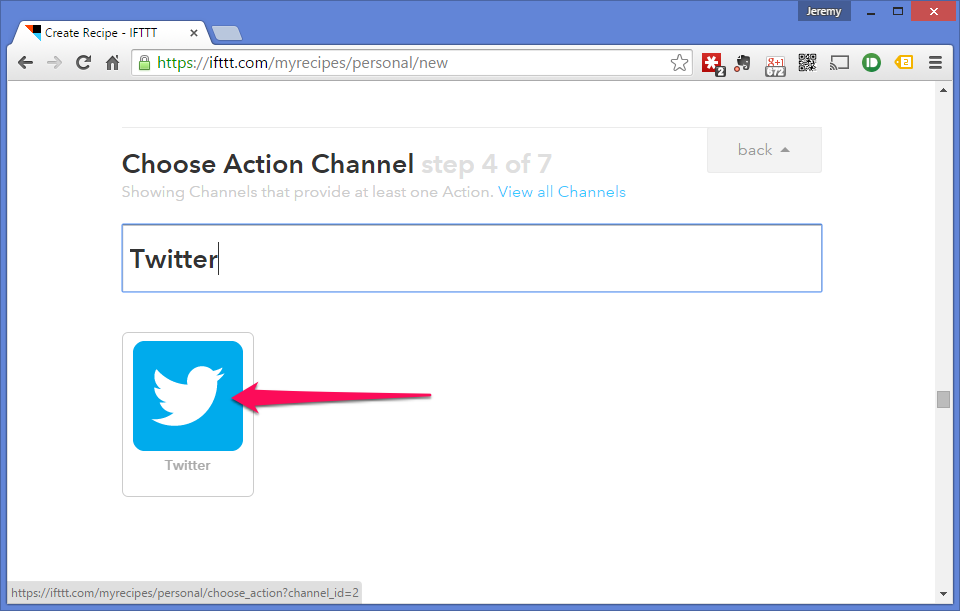  Select the Twitter channel 