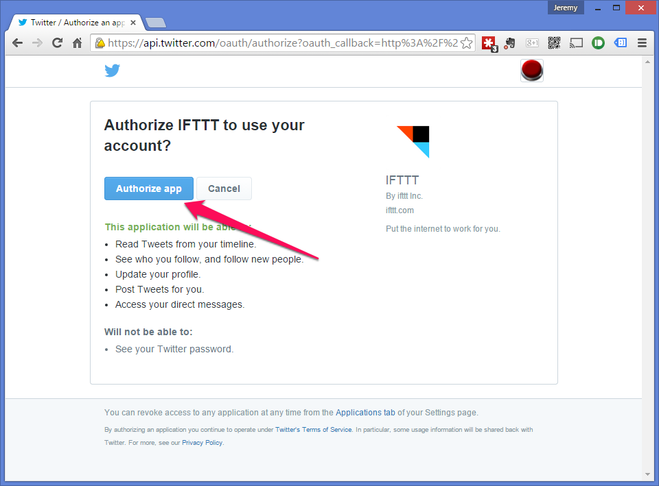  Allow IFTTT to access your Twitter account 