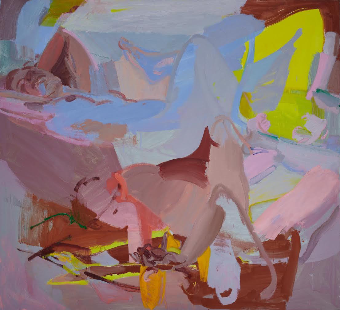 Sarah Awad, Reclining Women , 2014, oil and vinyl on canvas, 60 x 66 in.