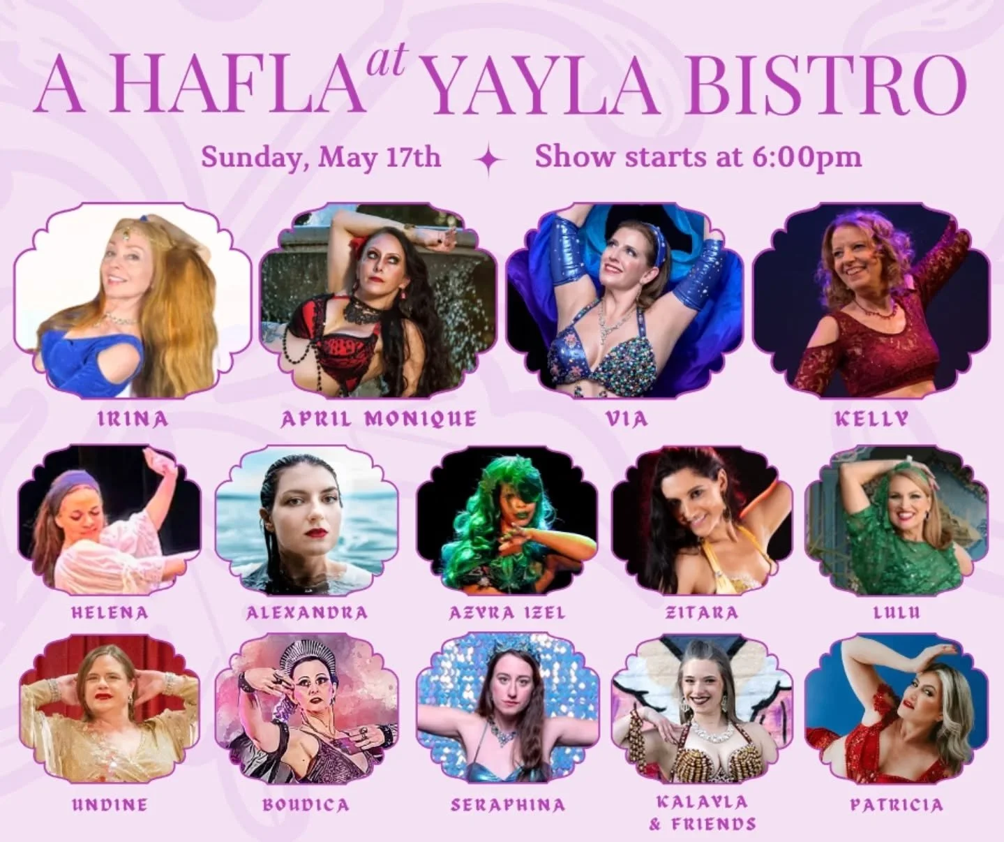 This Sunday, May 17th at 6pm join us at Yayla Bistro for an unforgettable show! Dancers hail from Virginia, Maryland, and Washington DC to entrain YOU!
☎️ Call for Reservations: 703.533.5600
.
.
.
.
#ahaflaatyaylabistro #yaylabistro #bellydanceshow #