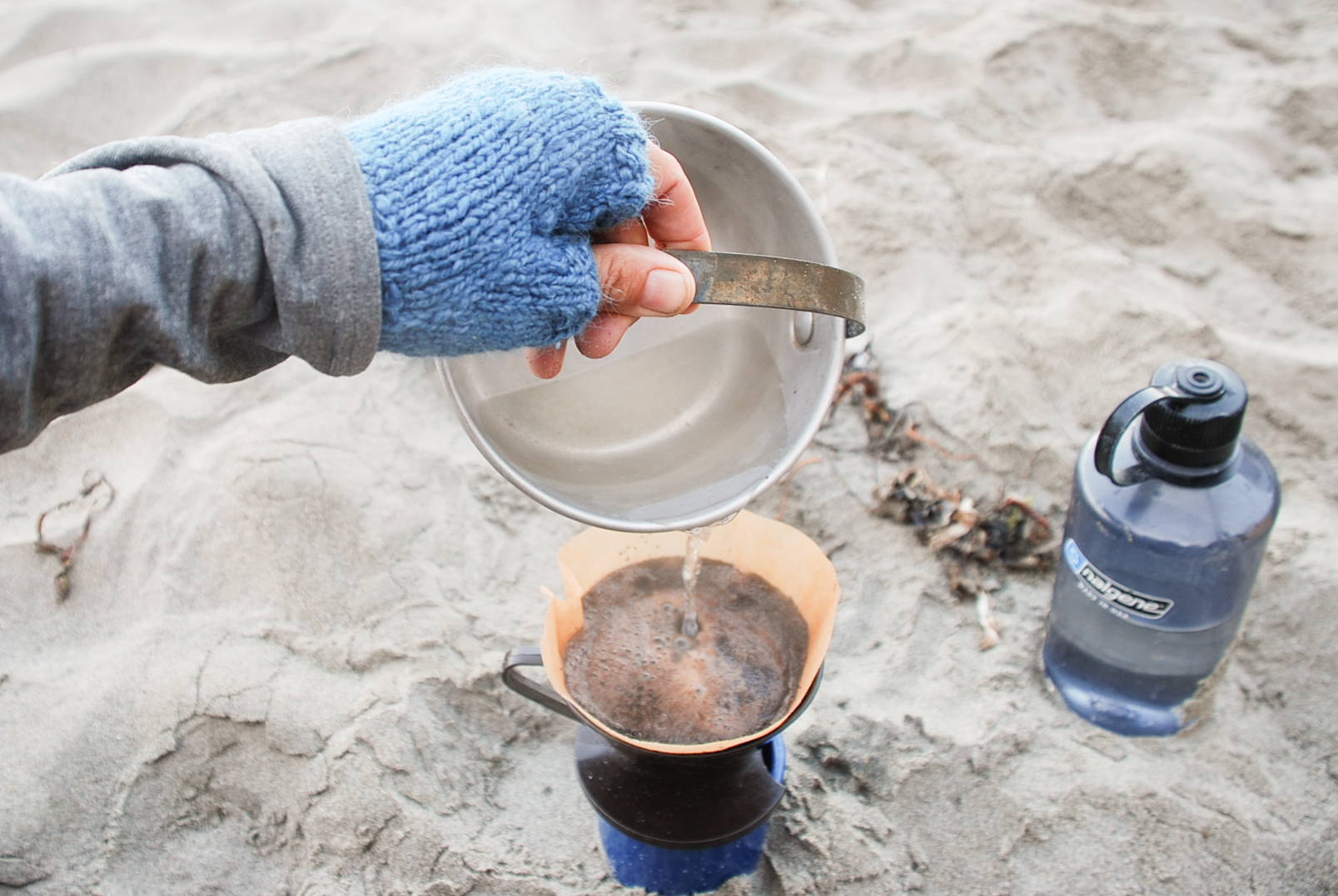 Field Testing a new set of hand knit gloves during a backpacking trip to the PNW
