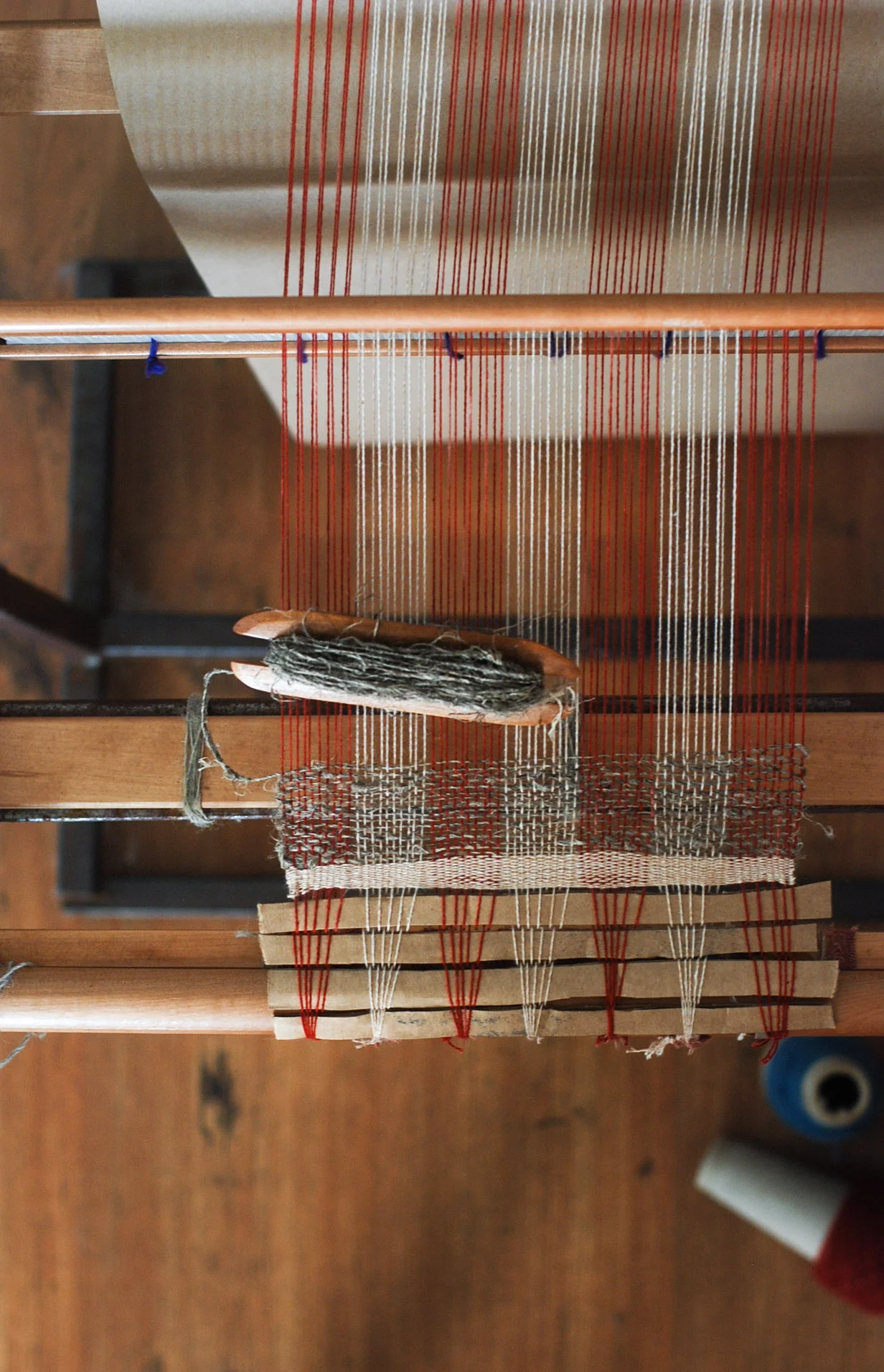 Freshly warped loom in preparation for a weaving demonstration held at the Hemp Maze