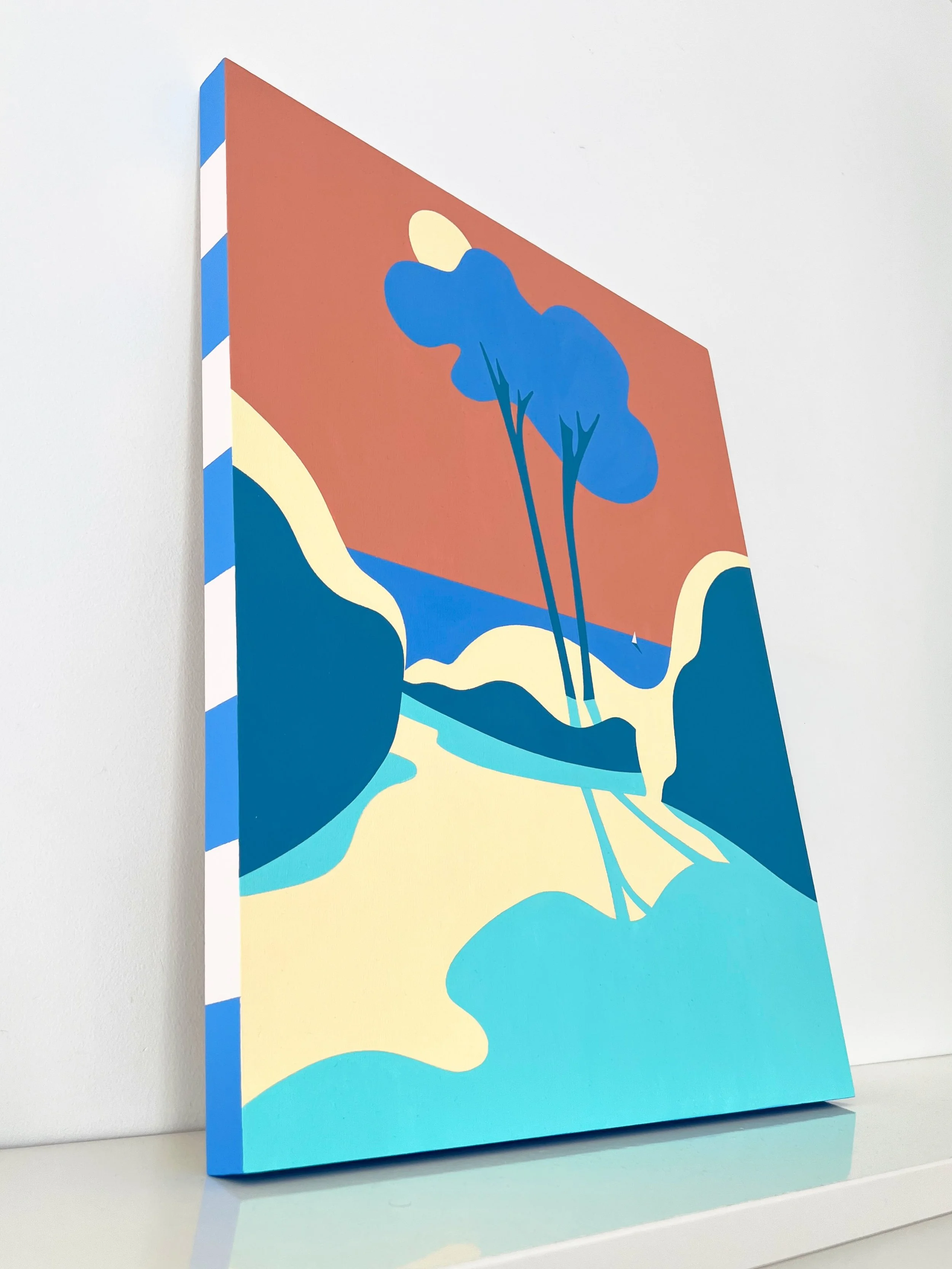 Evening Trees.
16&rdquo;x20&rdquo; Latex paint on wood panel.
Available! DM me for info 🥰

Here&rsquo;s a calm painting of an evening walk near the ocean.

#vancouverartist #evening #sunlight #trees #ocean
