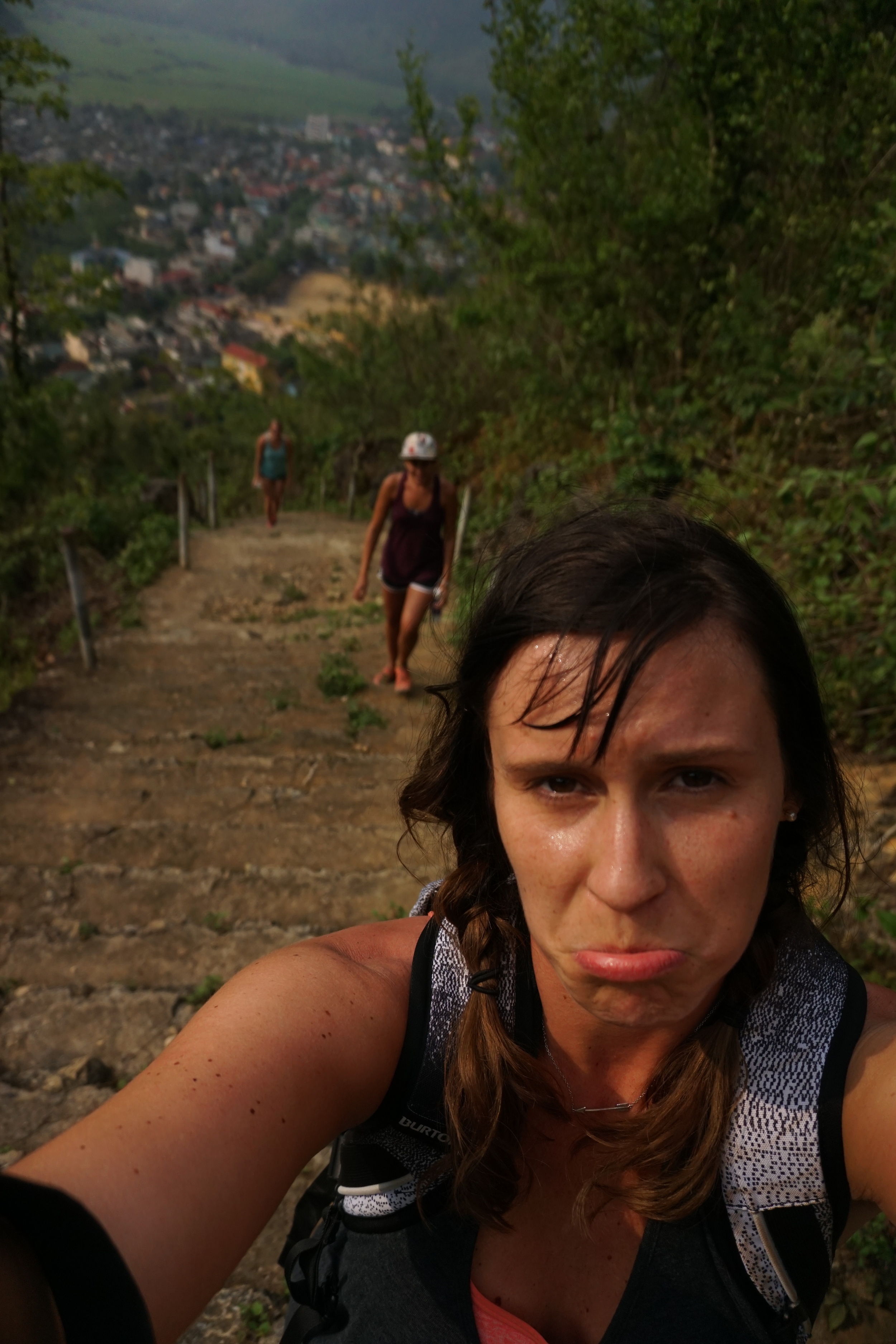 Cheryl doesn't like climbing stairs to caves...