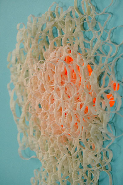 Detail of Pattern 3 Orange Dot, 2012, paper, 24 x 17 x .5 in.