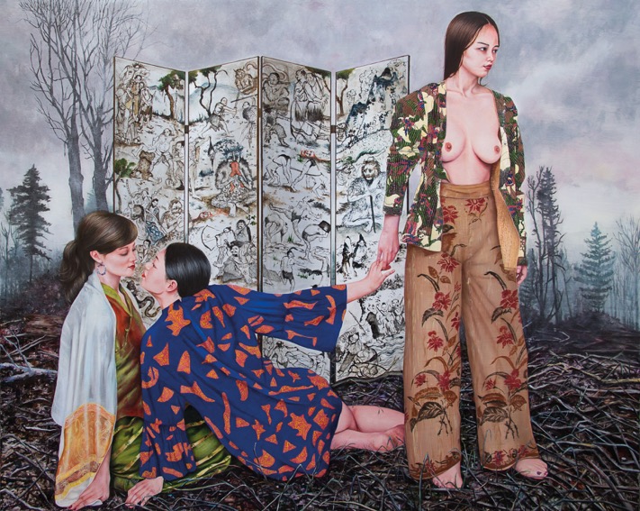 Nazanin Pouyandeh, "L'inutile beauté", 2015. Huile sur toile, 220 x160 cm. Courtesy de l'artiste & galerie Sator