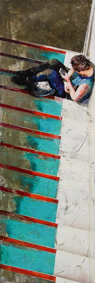 Le monde est devant toi, acrylique, résine et ciment sur toile, 150*50 cm