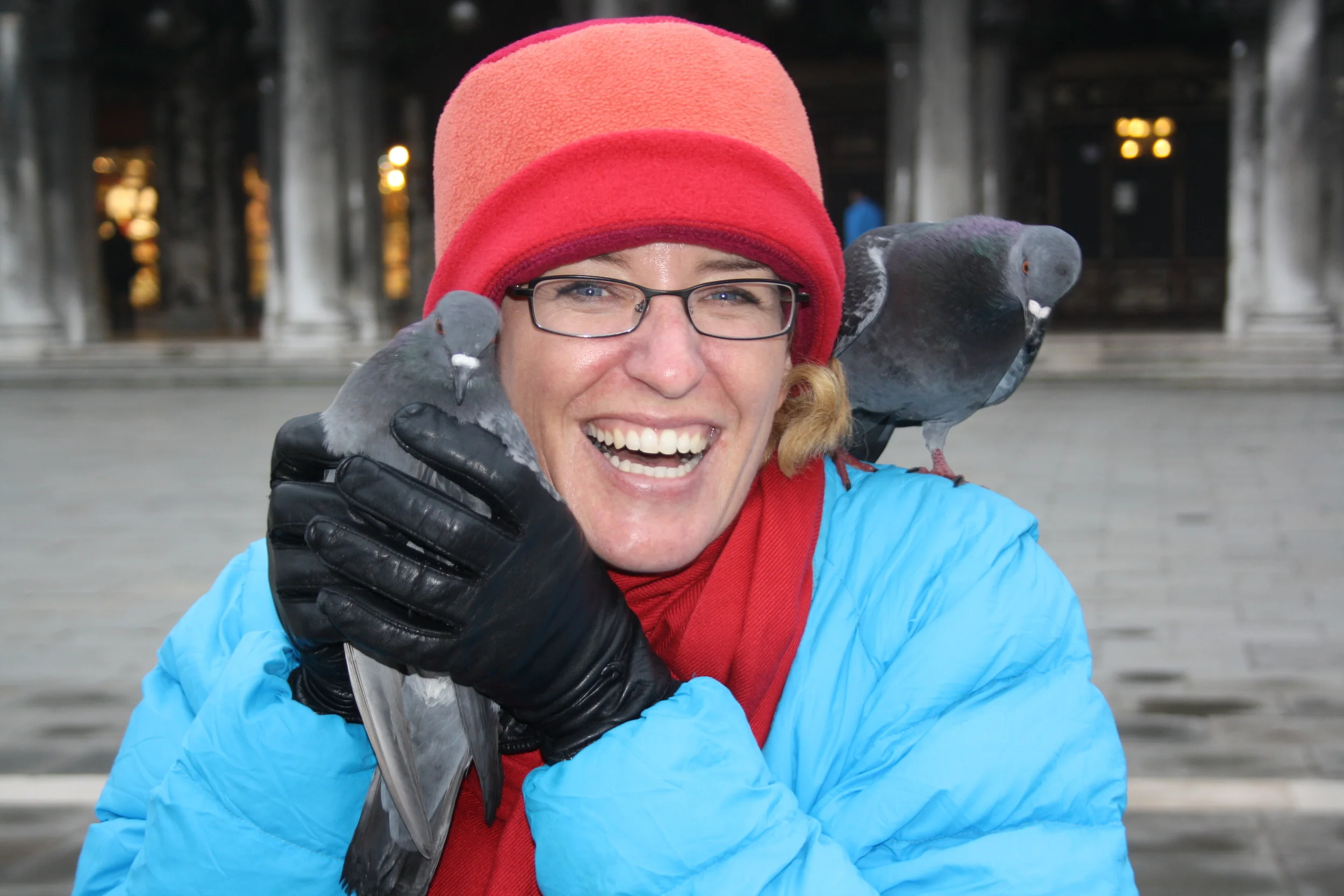 In Venice, trying to determine whether or not the pigeons have lips.