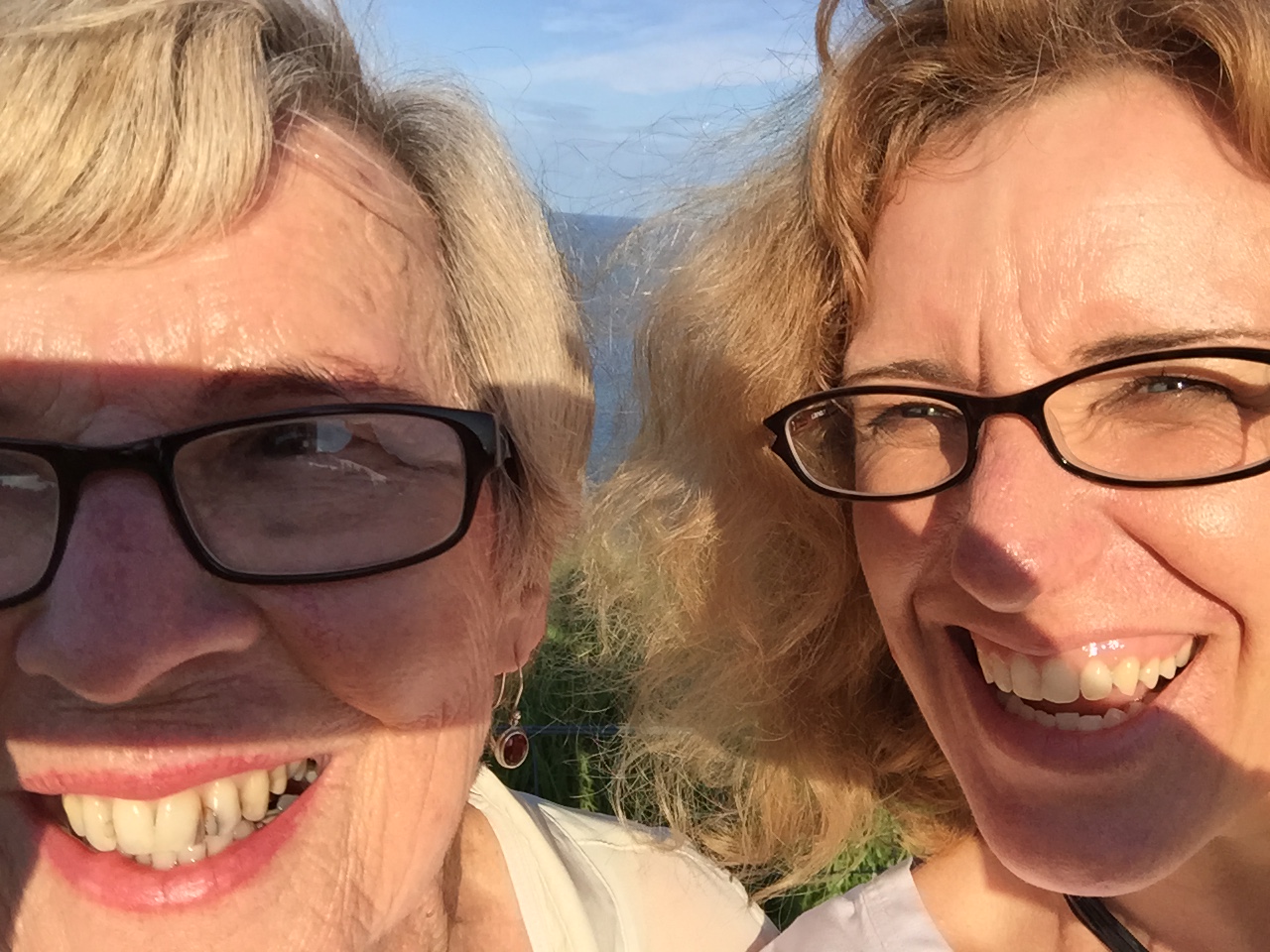 On the headland at Lennox Head, a whale splashing out at sea. My mum has developed a crazy glint in her eye by this stage and I am not sure whether it is one custard tart too many or selfie-mania.