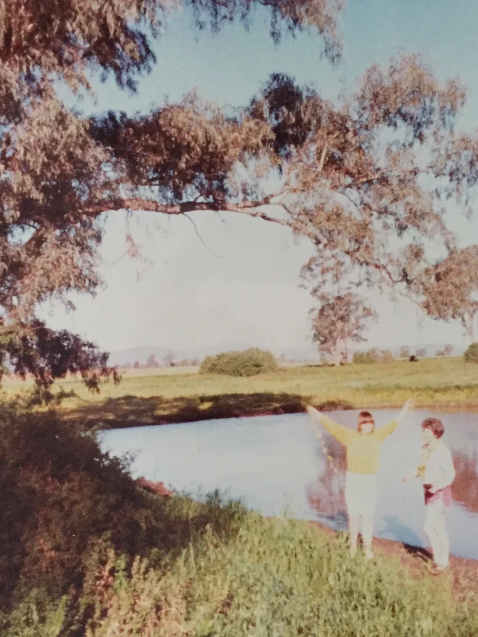 Spring time at our favourite dam. The Harvey Ranges are in the background. My friends are making daisy chains.