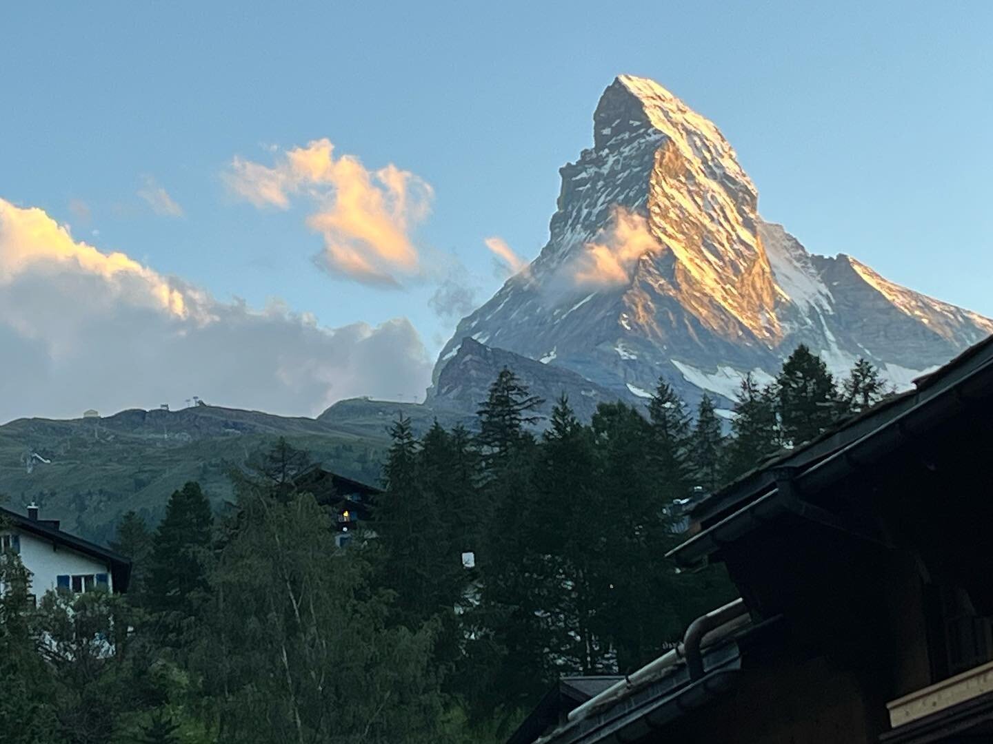 That&rsquo;s it&hellip; the Matterhorn! Shot this from the little bridge outside our flat in Zermatt.  Spent the day up in the mountains wishing the clouds would part to no avail.  Then got back to our place in the valley and watched it come unveiled