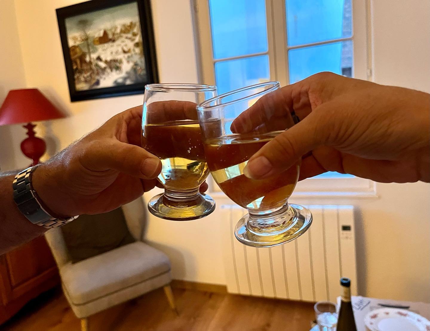 Sant&eacute; Strasbourg! Wrapping up our month in France with a toast. (Bought the Alsace wine from a wine cellar under the local hospital! The tunnels there have been in place since the 1500s. Tradition says they connected the guard towers around th