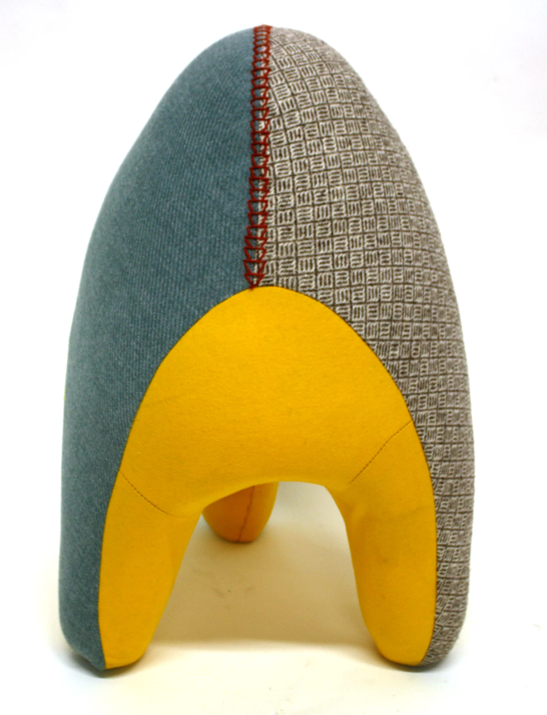   Eggbert , 2012  Vintage linen weave, woven wool, industrial felt 