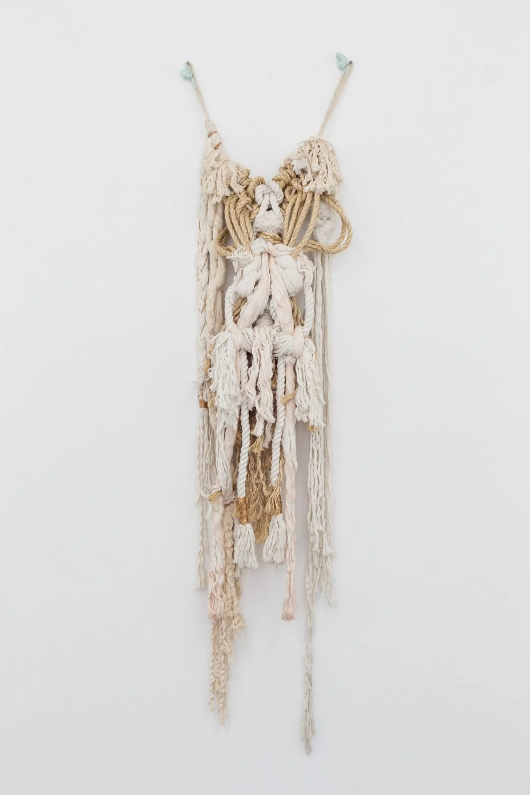 Marine 5 , 2015 Natural and hand-dyed rope, jute, braided copper rope 77 x 24 x 8 in