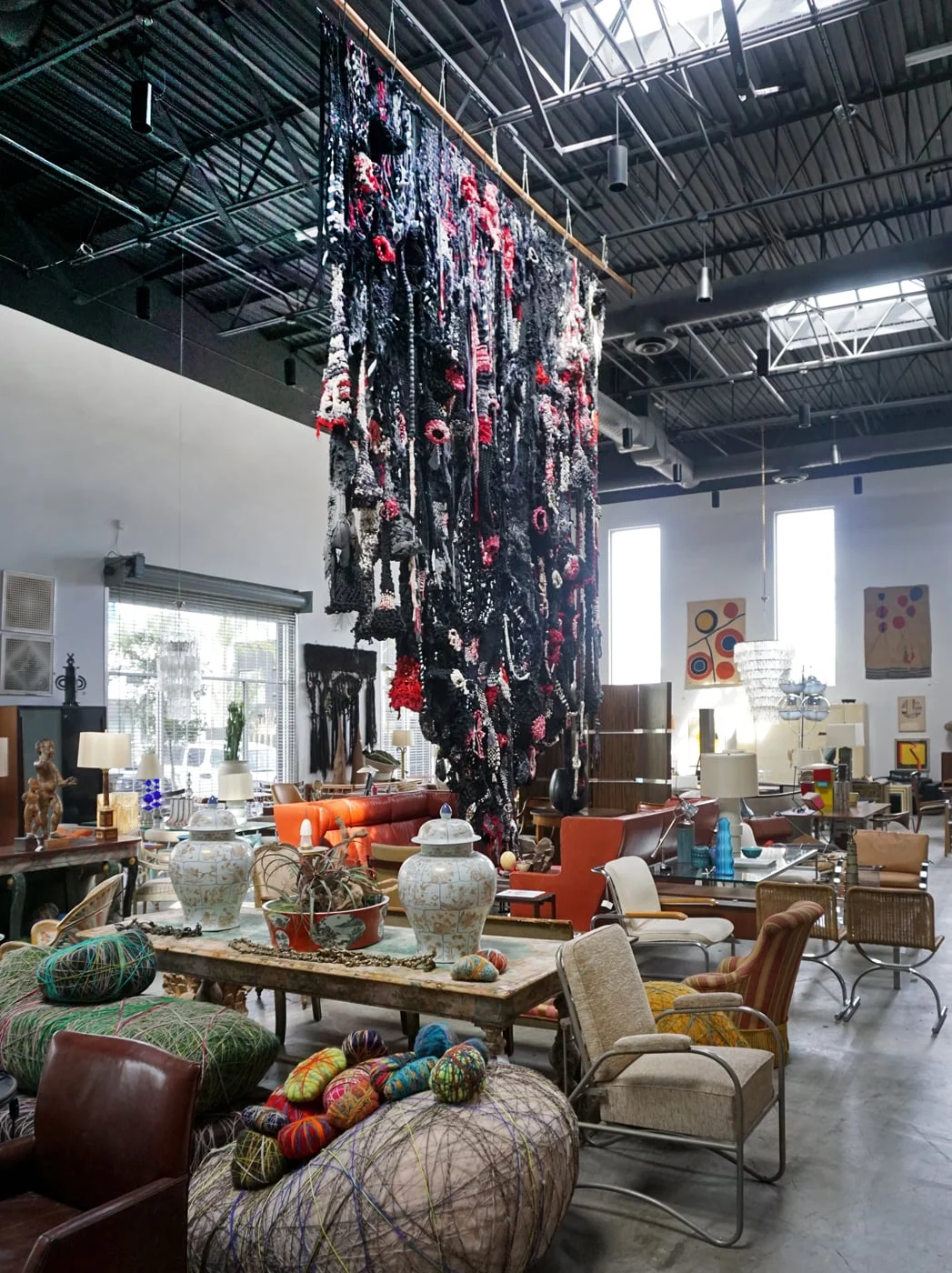   Untitled (JFC) , 2015&nbsp;  16' w x 30' h, double-sided  Hand-dyed rope, canvas, wool, sisal and jute  Commissioned by Joel and Margaret Chen for JF Chen Gallery. 