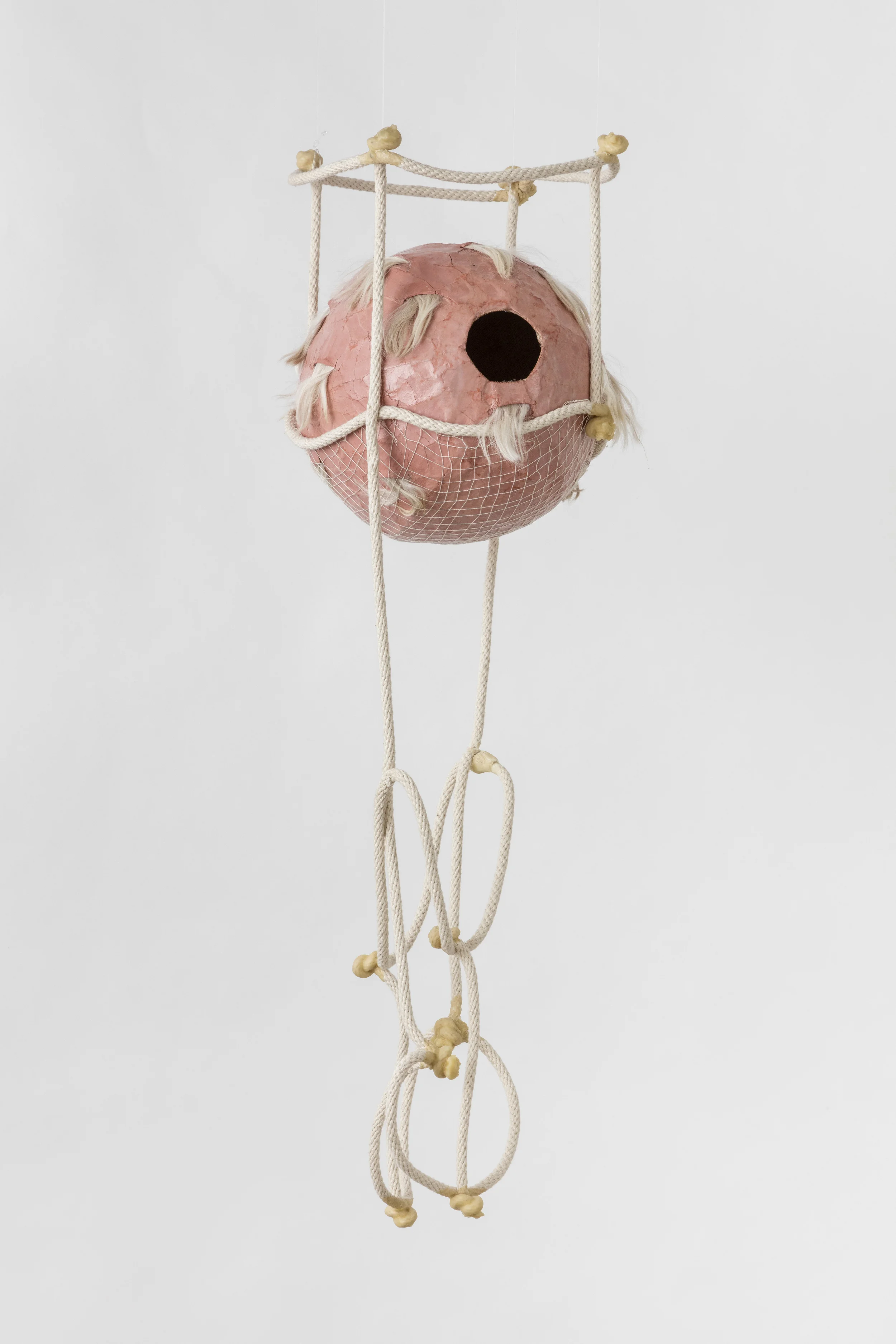 Tanya Aguiniga Gynic Dispossession 2 , 2016 Cotton rope, cotton thread, canvas, self-drying clay, alpaca and beeswax 32 x 12 x 12 inches