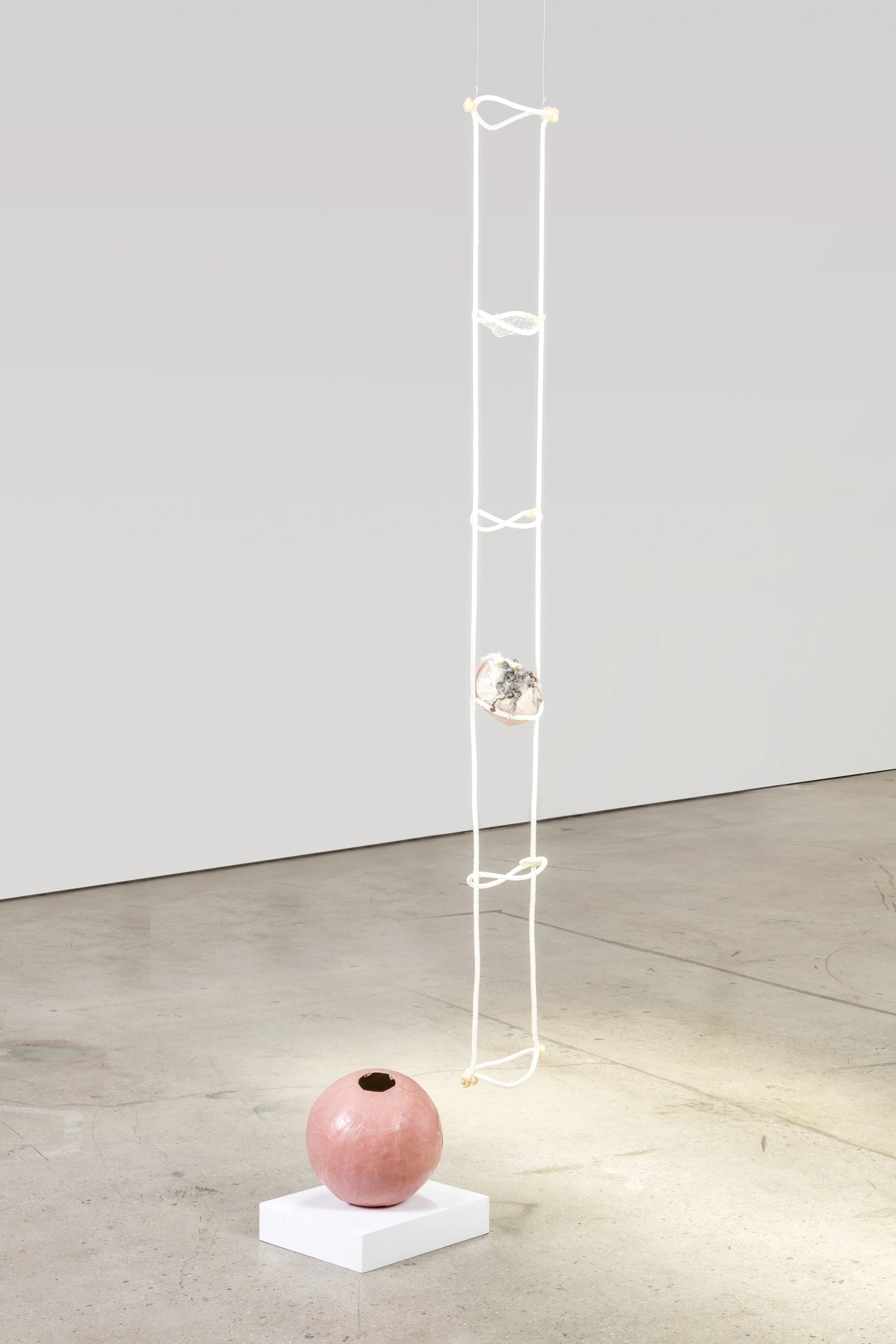 Tanya Aguiniga Isonomy in Decline , 2016 Cotton rope, cotton thread, foam, canvas, sel-drying clay, alpaca, wool and beeswax 68 x 6 x 6 inches