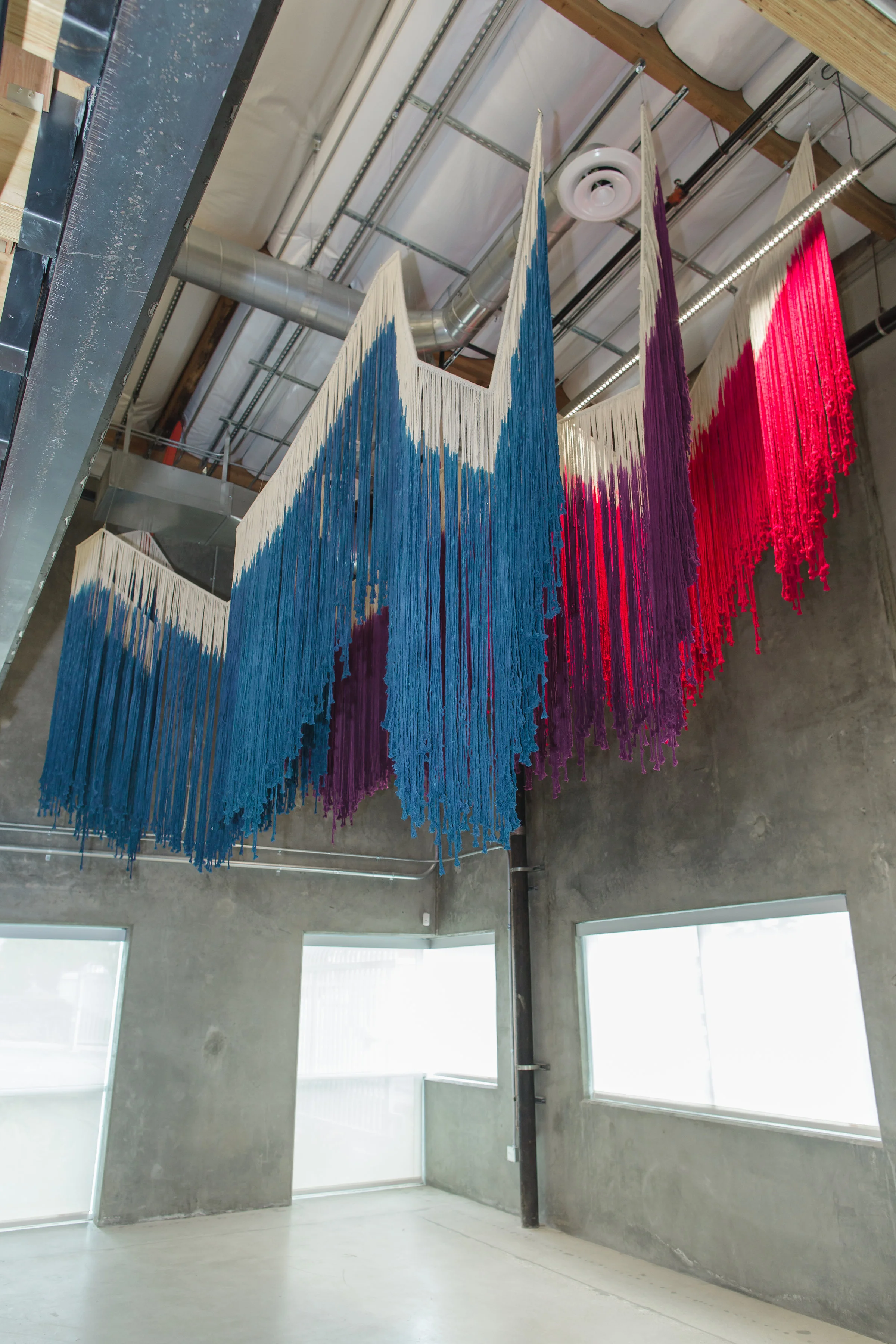 Seismograph Fringe, 2017 Hand-dyed cotton, steel
