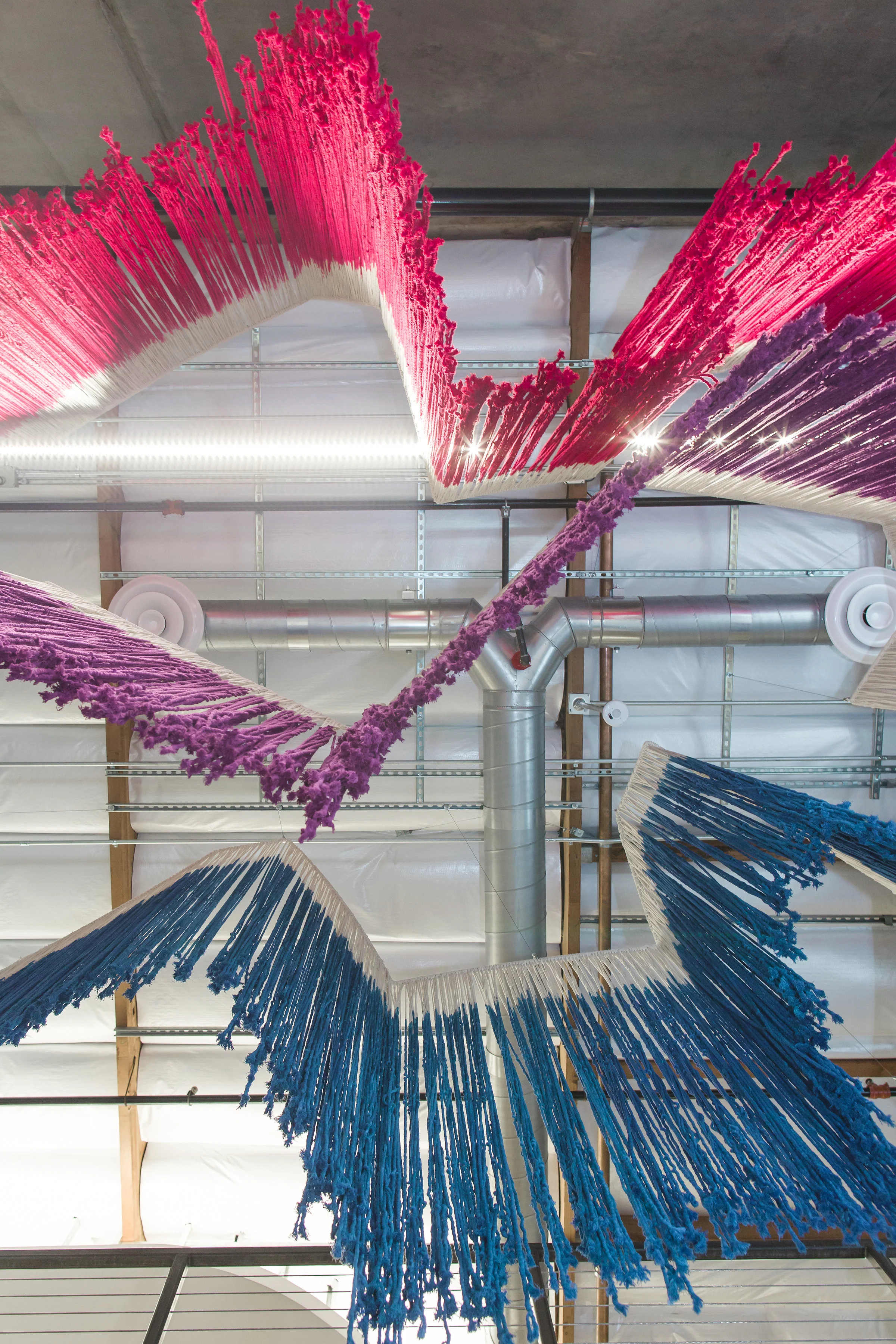 Seismograph Fringe, 2017 Hand-dyed cotton, steel