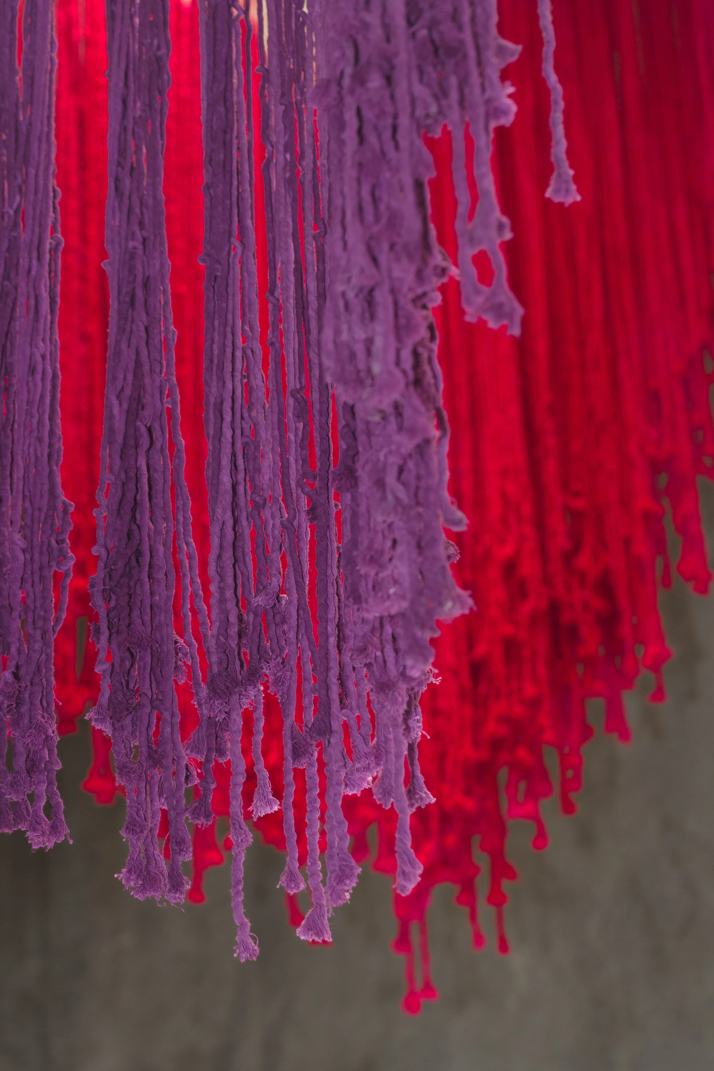 Seismograph Fringe, 2017 Hand-dyed cotton, steel