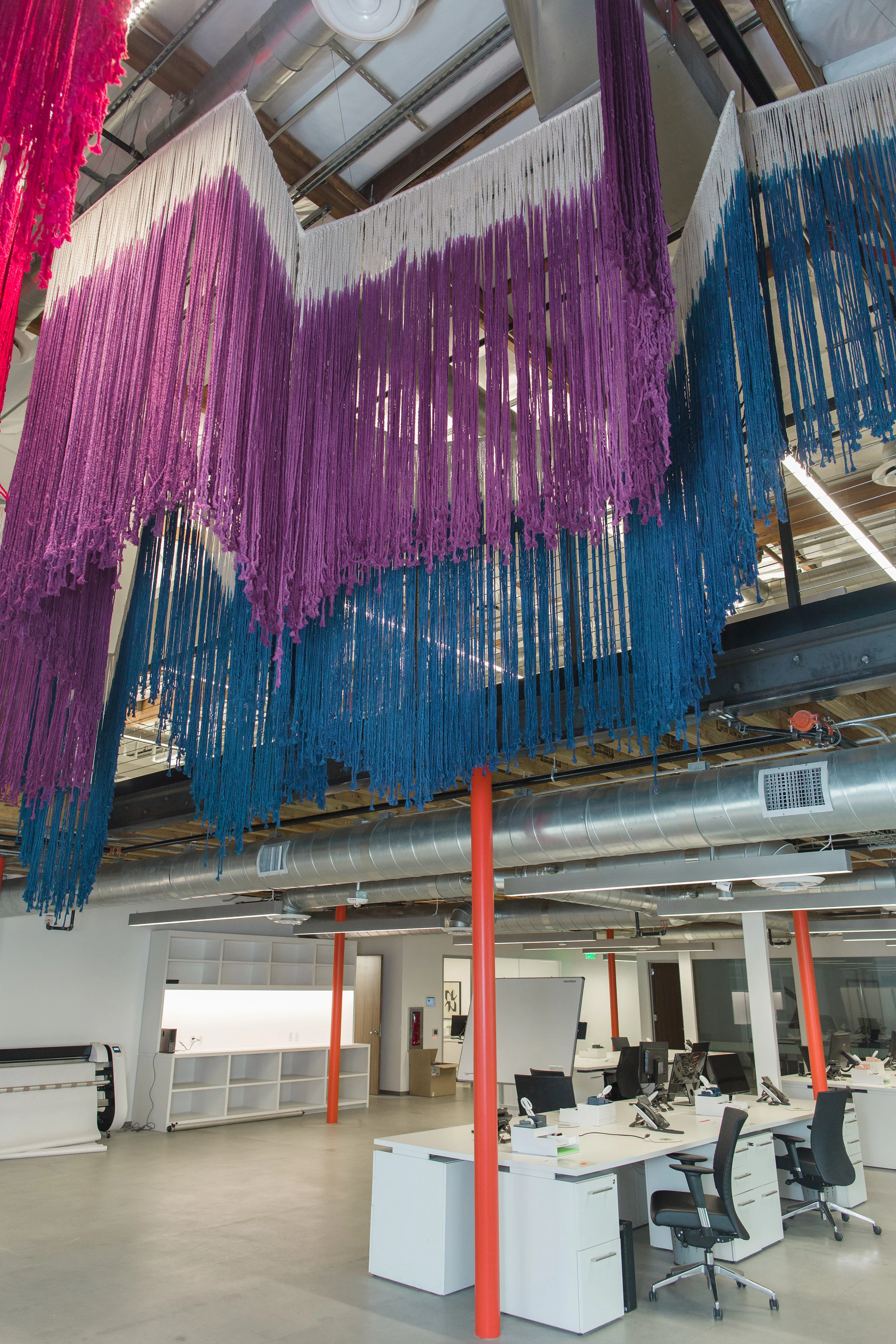 Seismograph Fringe, 2017 Hand-dyed cotton, steel