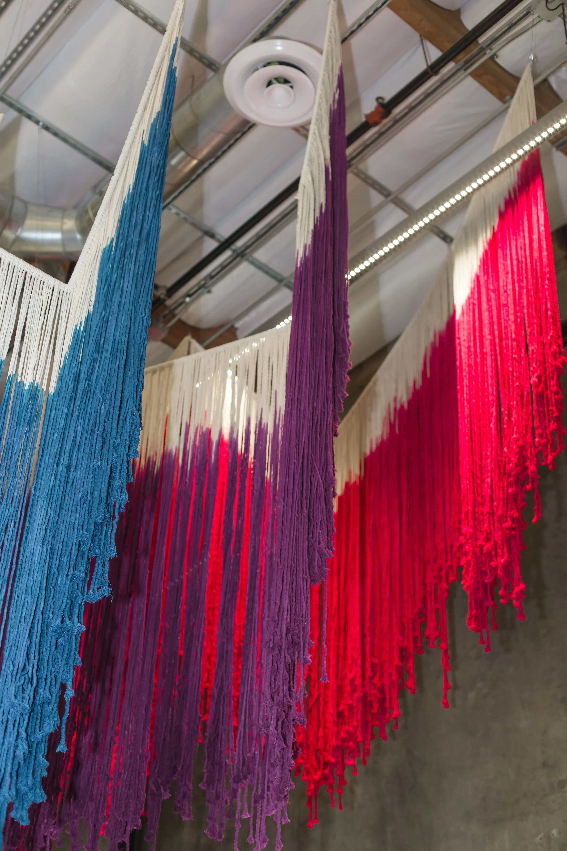 Seismograph Fringe, 2017 Hand-dyed cotton, steel