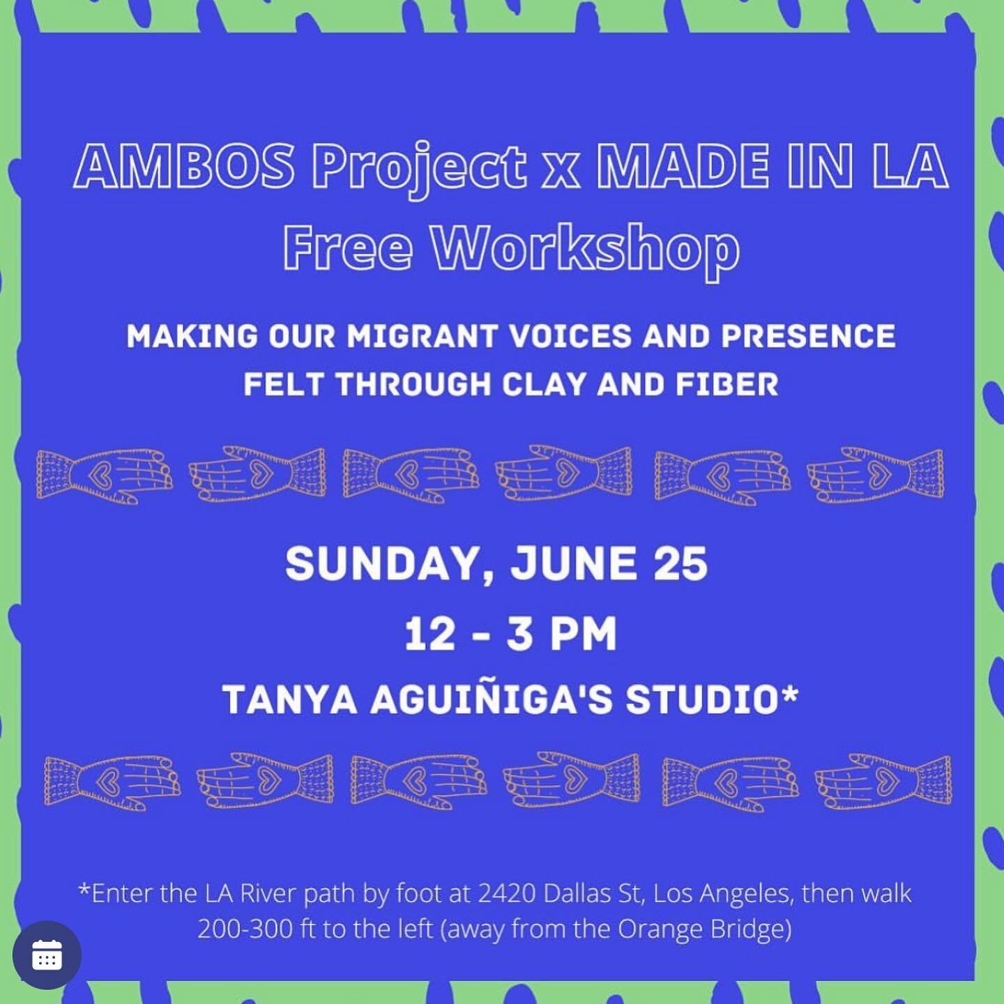 Join us @ambosproject this Sunday, June 25 from 12 - 3 pm at @tanyaaguiniga &rsquo;s studio in Los Angeles for a gathering and workshop. We will be creating elements for a collaborative sculpture as part of Made in LA: Acts of Living, which will be e