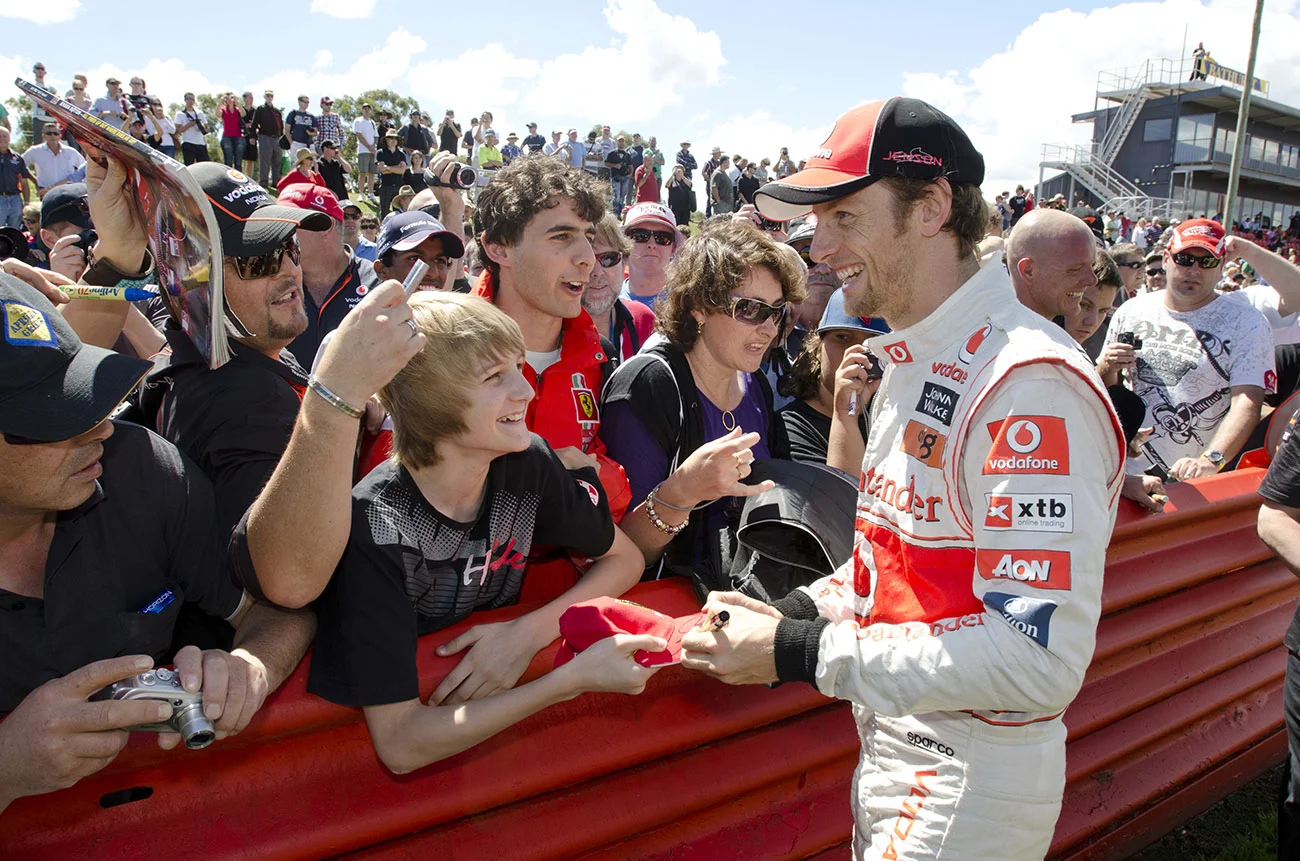 Jenson Button at Mount Panorama for Vodafone. March 2011.