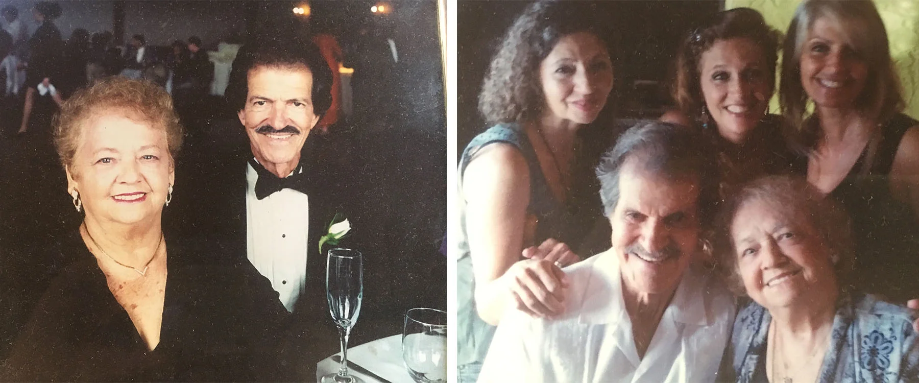 On left, the couple in the 90s. On right, the Rodriguez couple with their sweet daughters.