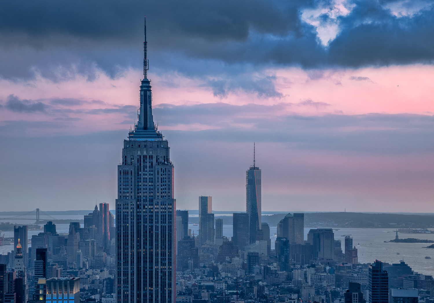 Dusk falls over New York City