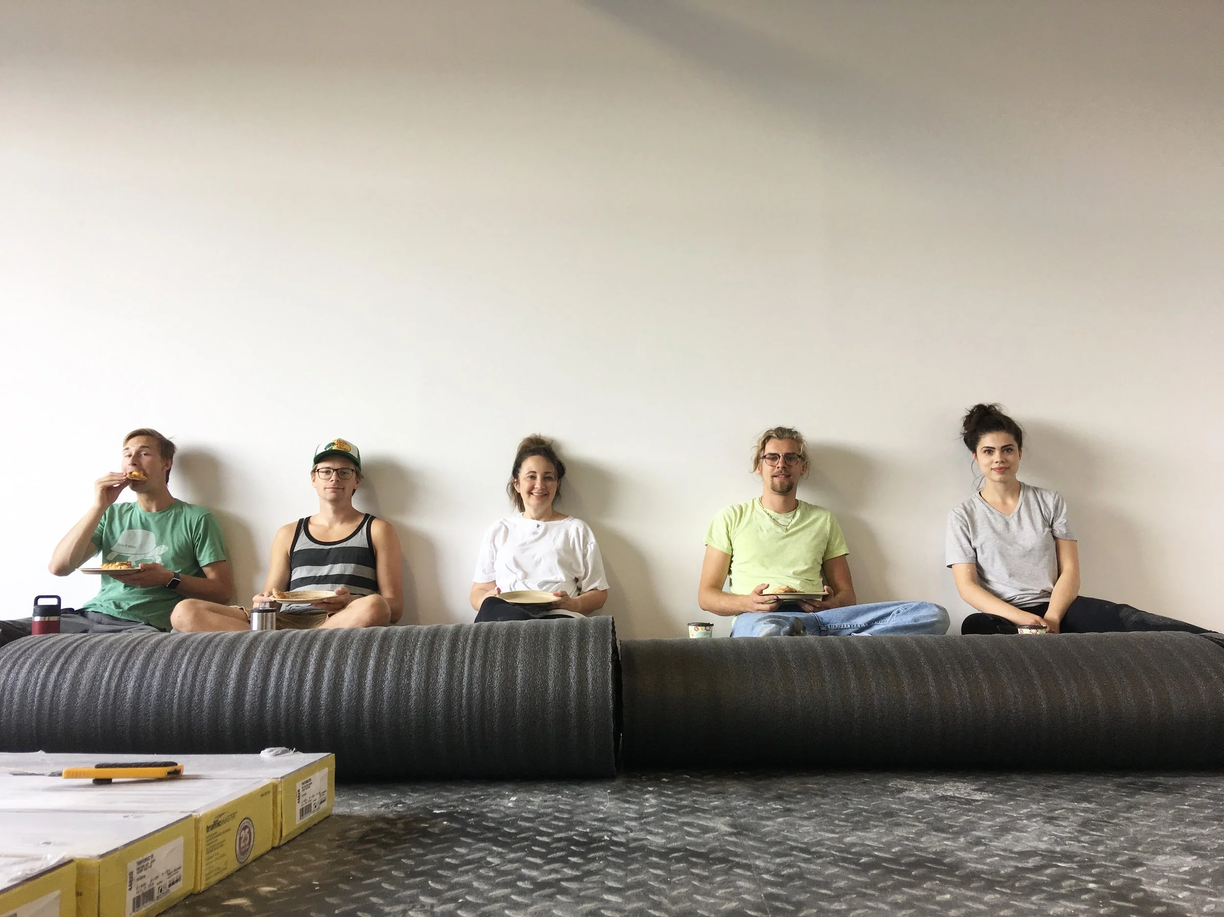Lunch break. Denver, Zachary, Karen, Adam & Abigail.