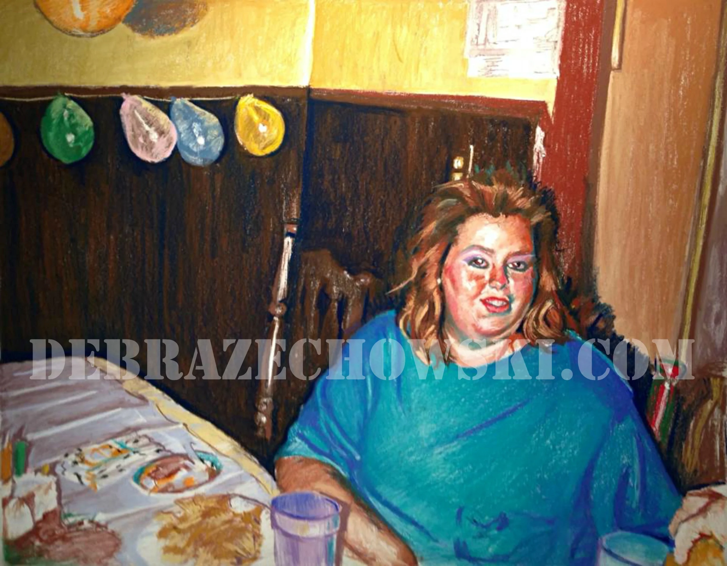 Lynne In Grandma's Kitchen (Party), Dry Pastel on Paper, 48” x 60”, 2013
