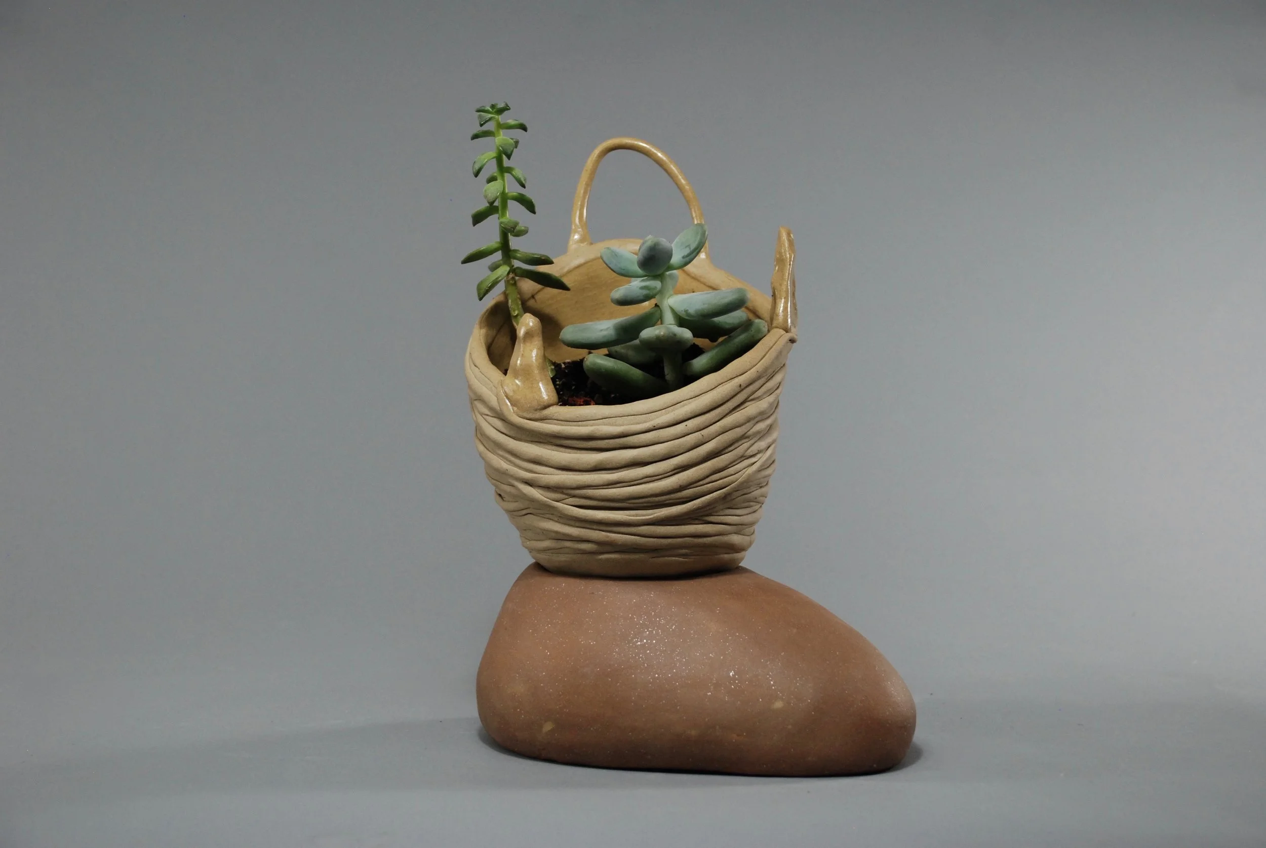  clay, glaze, plants&nbsp;  9" tall&nbsp;  2016 