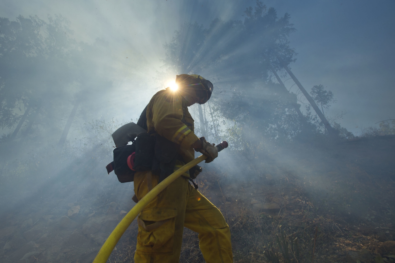  Cal Fire strike crews battle the King fire in El Dorado County near Fresh Pond on Wednesday, September 17, 2014. 