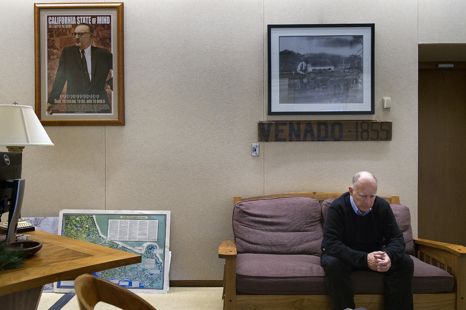  California Governor Jerry Brown sits in the governor's capitol office in Sacramento on Tuesday, December 1, 2015. Brown will be leaving for Paris France to participate in a global conference on climate change a few days later. As California's govern
