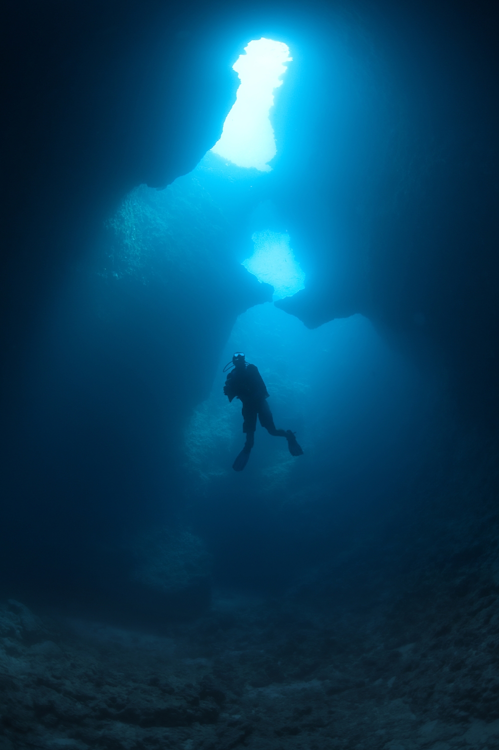  A diver descends into Blue Holes dive site in Palau on Monday, December 13, 2010. 