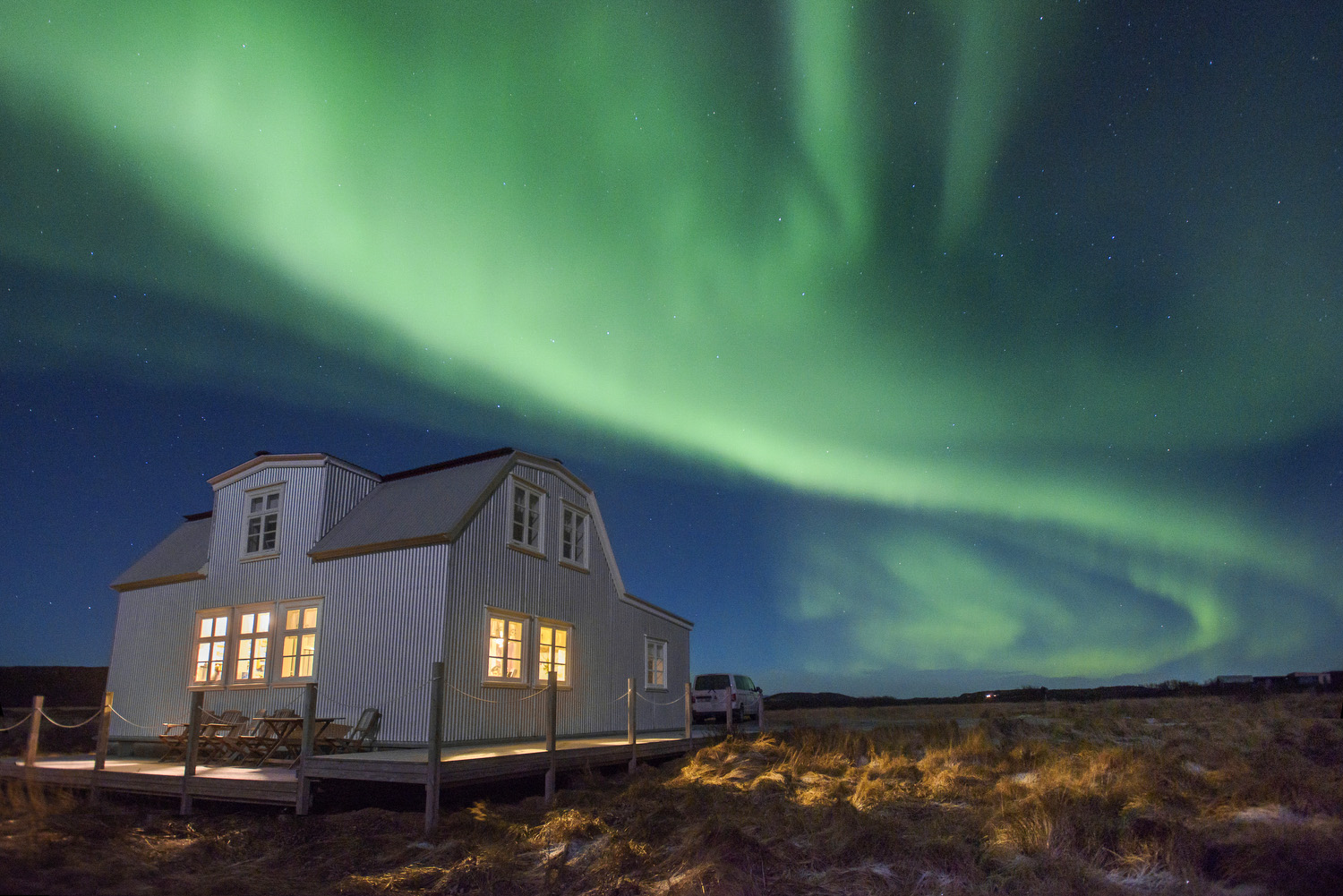  Aurora Borealis over the Lambalaekur farmhouse in Borgarnes, Iceland on Tuesday, December 26, 2017. 