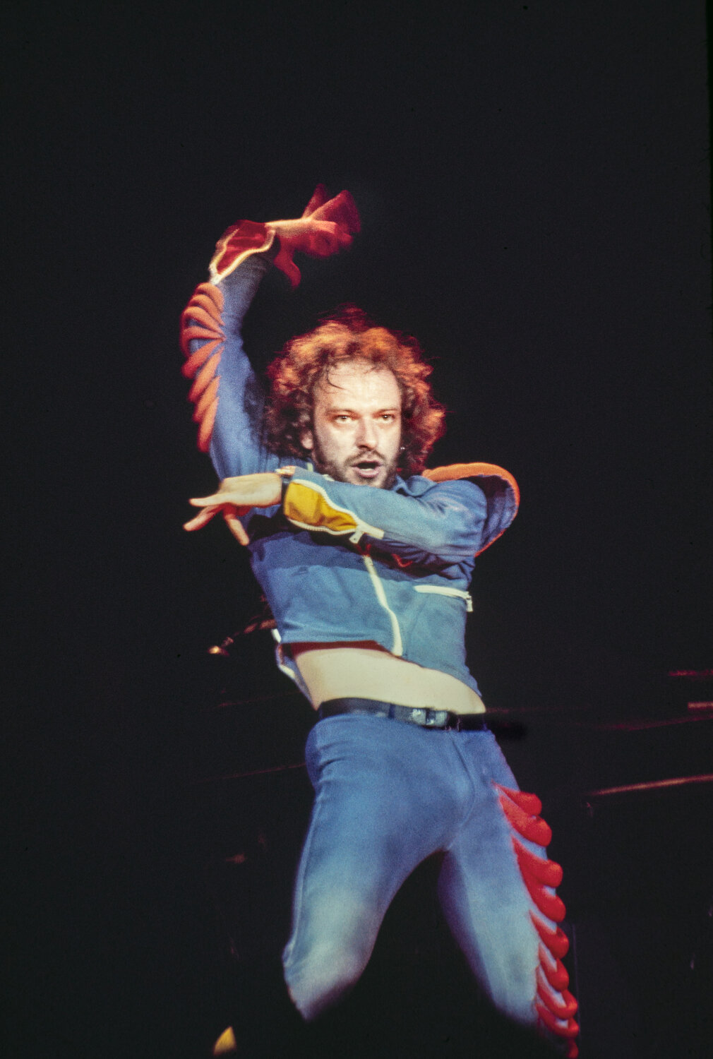  Ian Anderson of Jethro Tull performs at the Oakland Coliseum Aug. 18, 1976. 