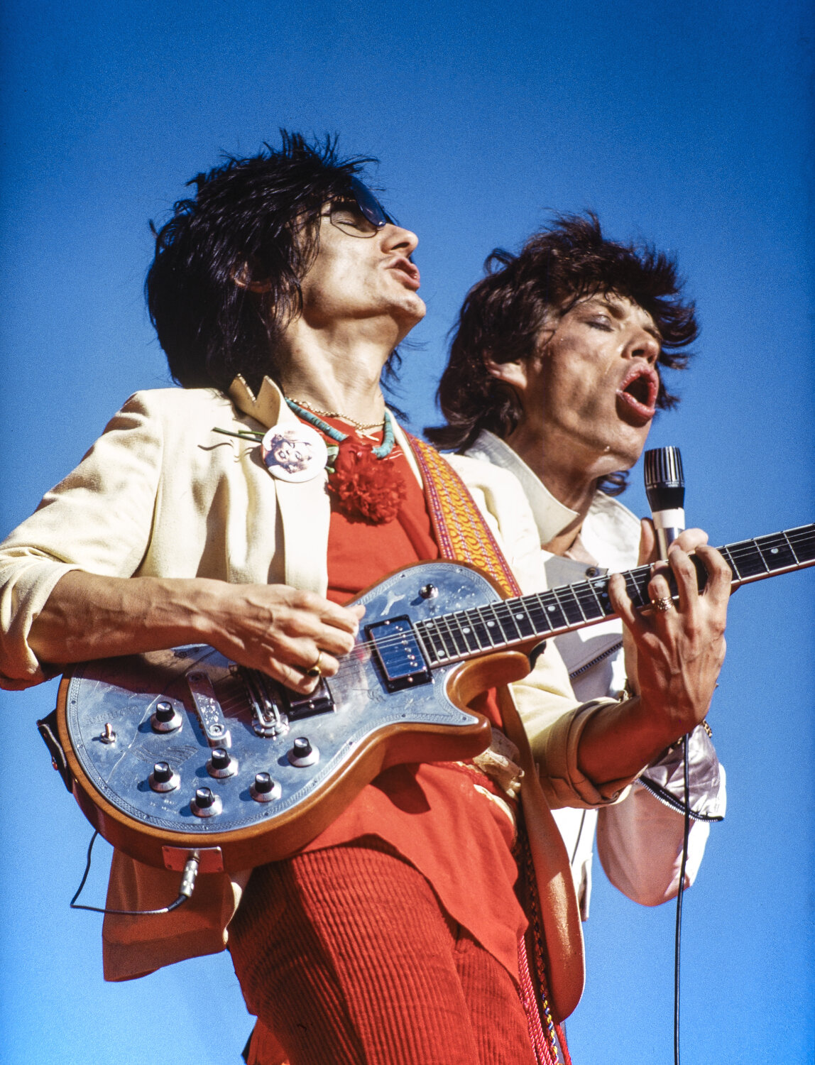  Ron Wood and Mick Jagger of the Rolling Stones perform at the Oakland Coliseum July 26, 1978. 