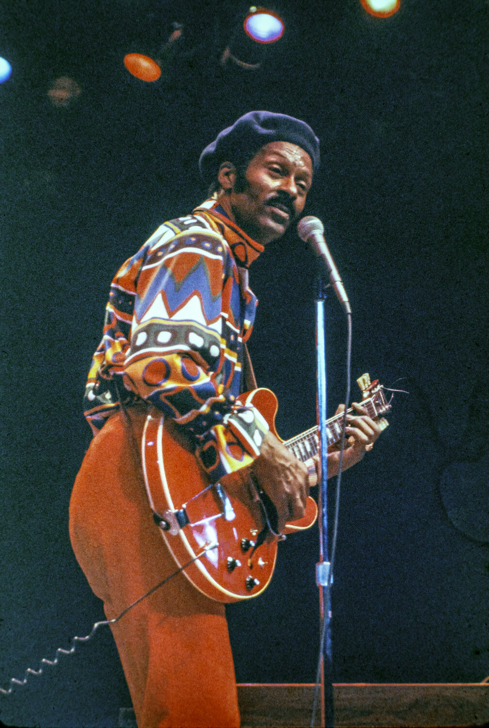  Chuck Berry performs at the Circle Star Theater April 9, 1977. 