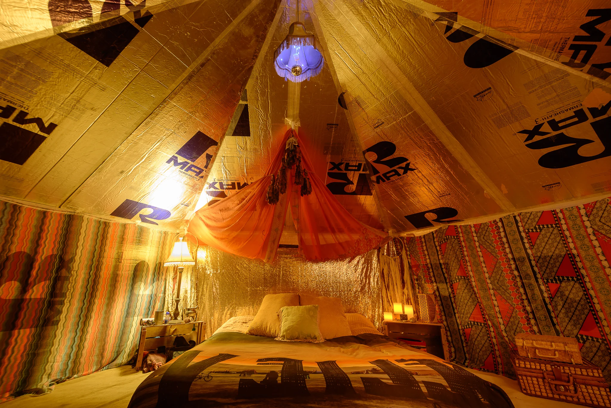 Hotel comfort and gypsy stylings in the harshest of deserts. This is a direct result from previous year's inspirations and influences on the playa.