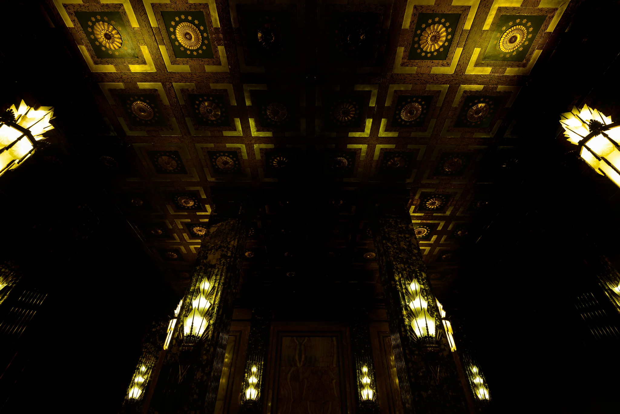 Ceremonial ambiance found in a side lobby of the art-deco Fisher building. New Center, Detroit.