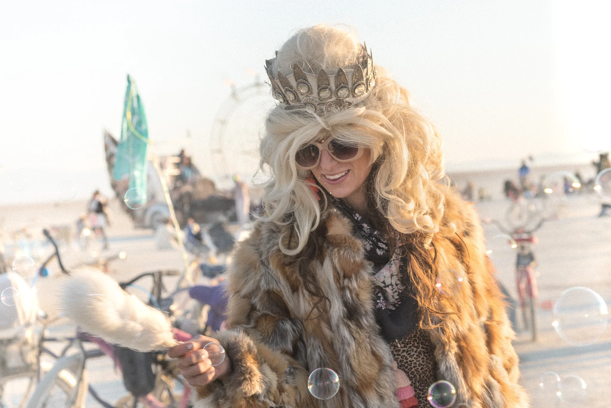 Ms. Bubbles reporting for sunrise duty. Black Rock City, NV.