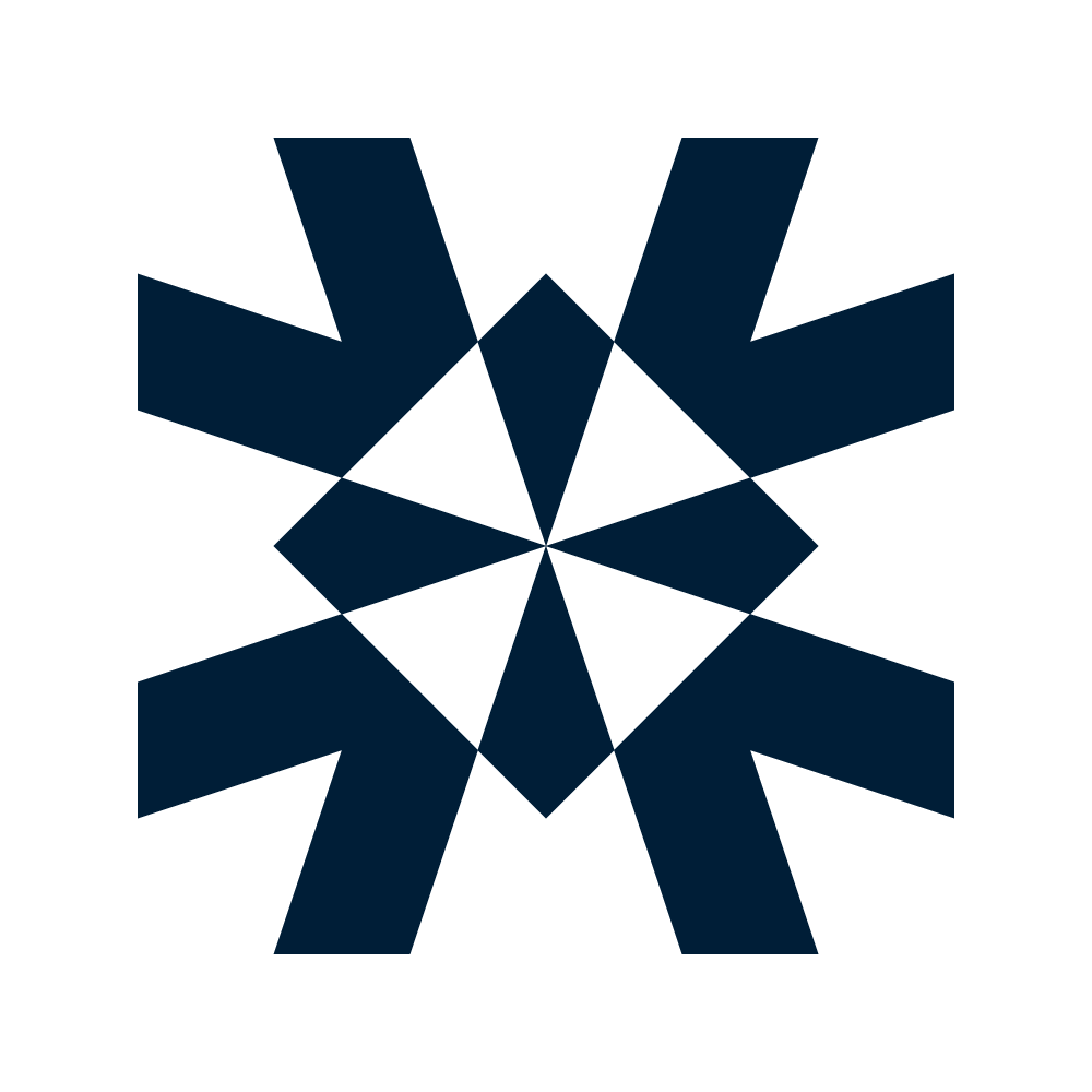 A geometric abstract pattern with dark blue and white shapes forming a star-like design.
